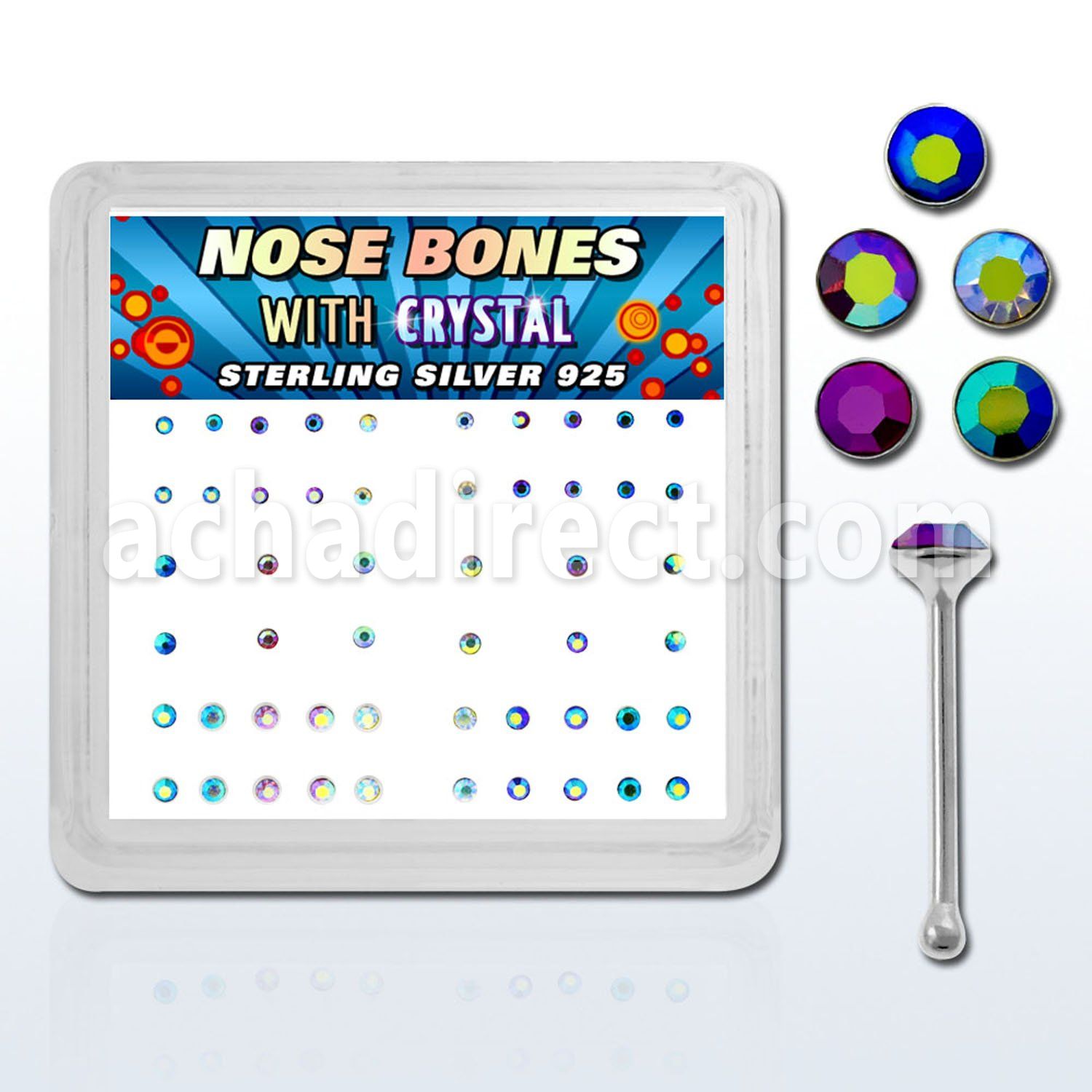 nbmabm caja display piercing nariz hueso plata esterlina 925 0 6mm cristal colores recubrimiento ab distribuidor