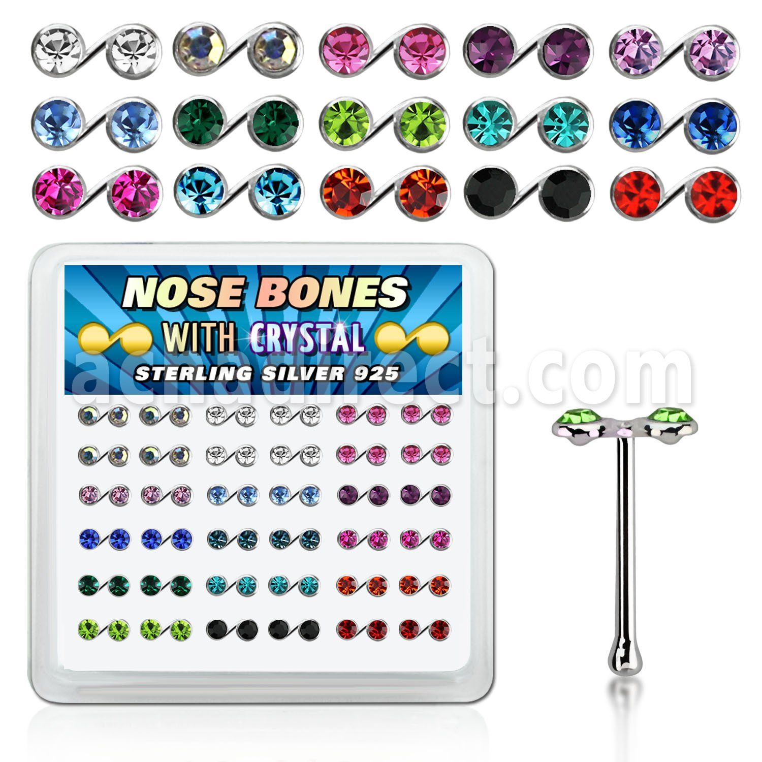 nbmsbxm caja display 36 plata 925 piercing nariz hueso 0 6mm nota musical cristal redondo color centro al por mayor