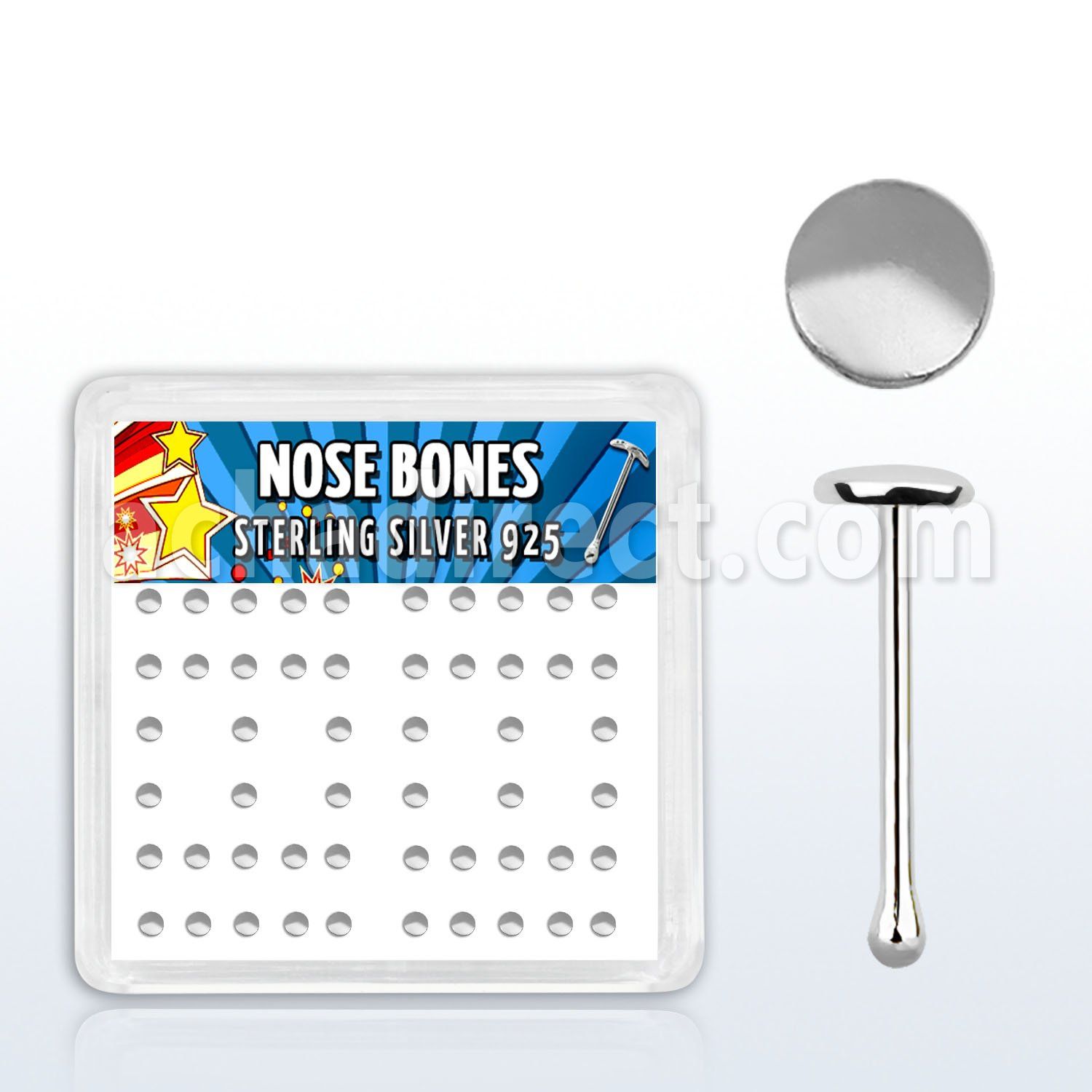 nbmx3 caja display piercing nariz hueso plata 925 0 6mm redonda 2mm venta