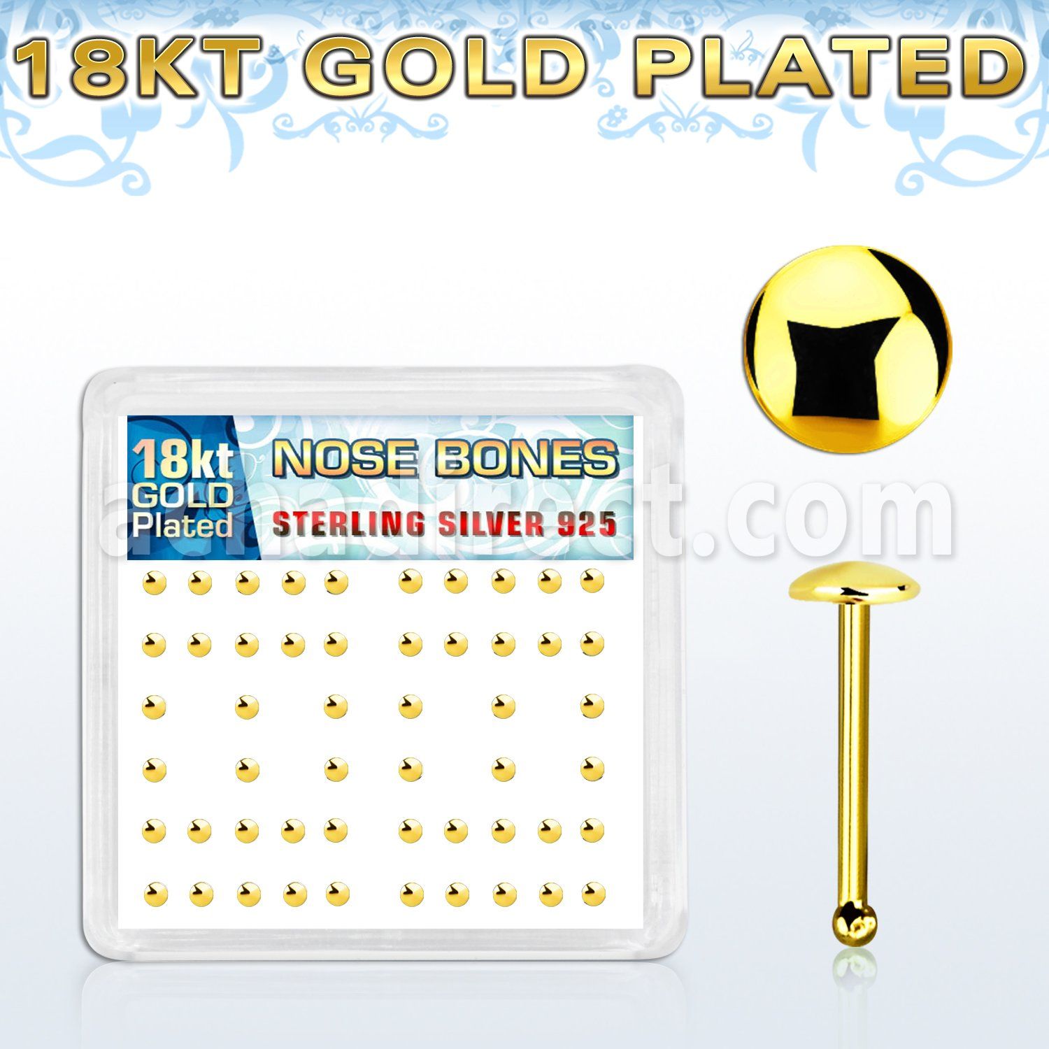 nbmx3rg caja display piercing nariz hueso plata 925 0 6mm oro 18 kts redonda 2mm mayorista