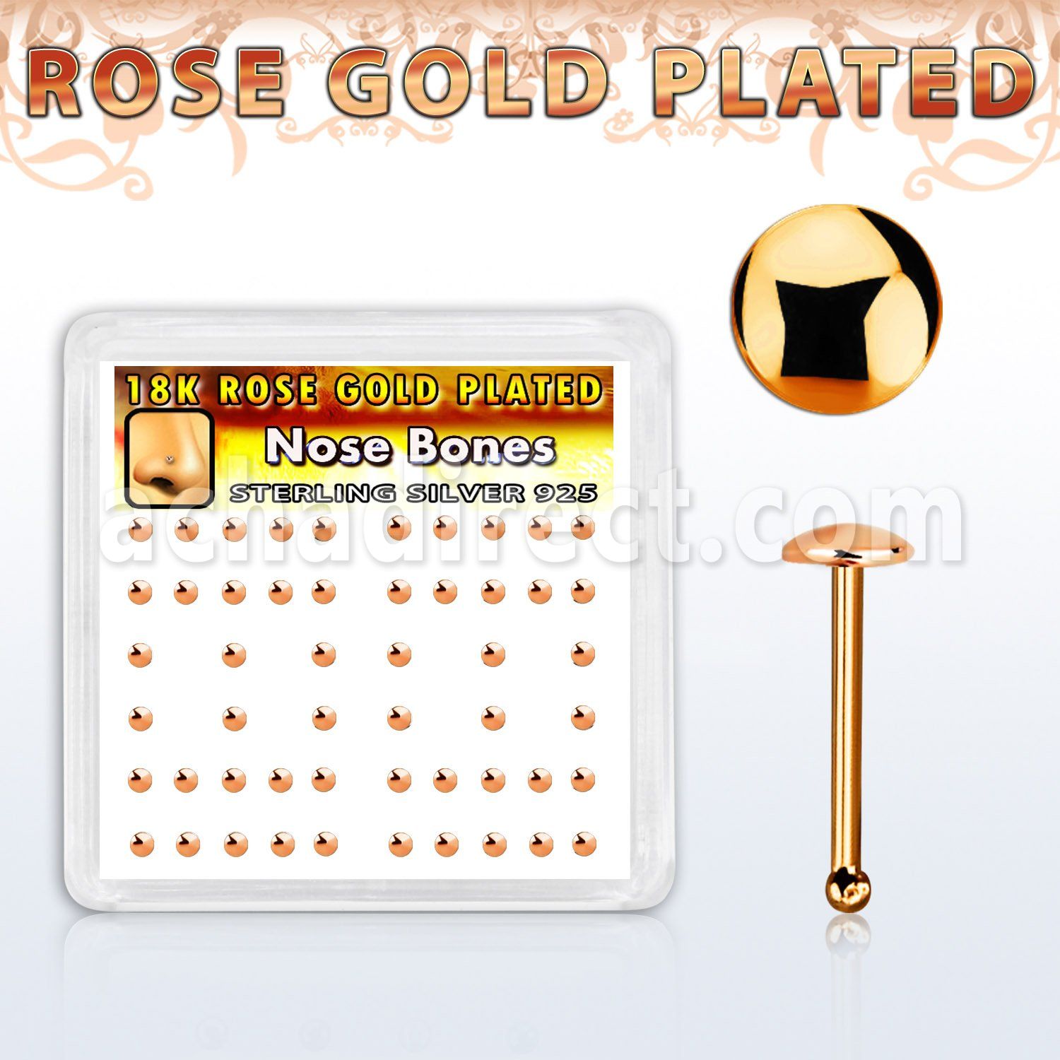 nbmx3rs caja display 52 piercing nariz hueso plata 925 0 6mm oro rosa redonda 2mm distribuidor