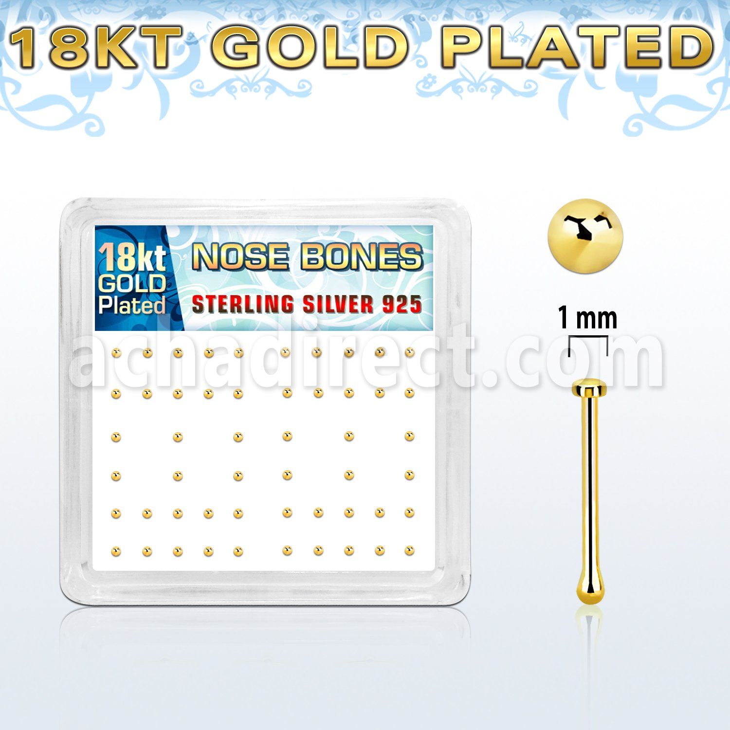 nbmx5rg caja 52 plata 925 piercing nariz hueso 0 6mm oro 18 kts redonda 1mm al por mayor