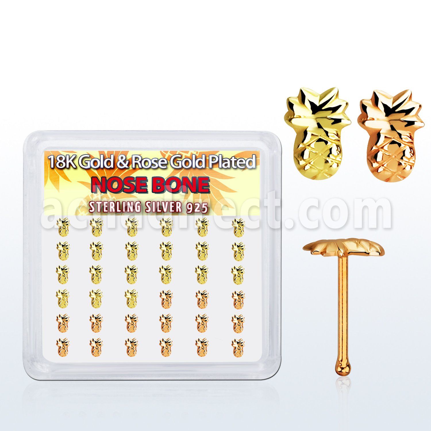 nbmxpa36 caja display 36 piercing nariz hueso plata 925 0 6mm puna oro rosa oro 18 kts al por mayor