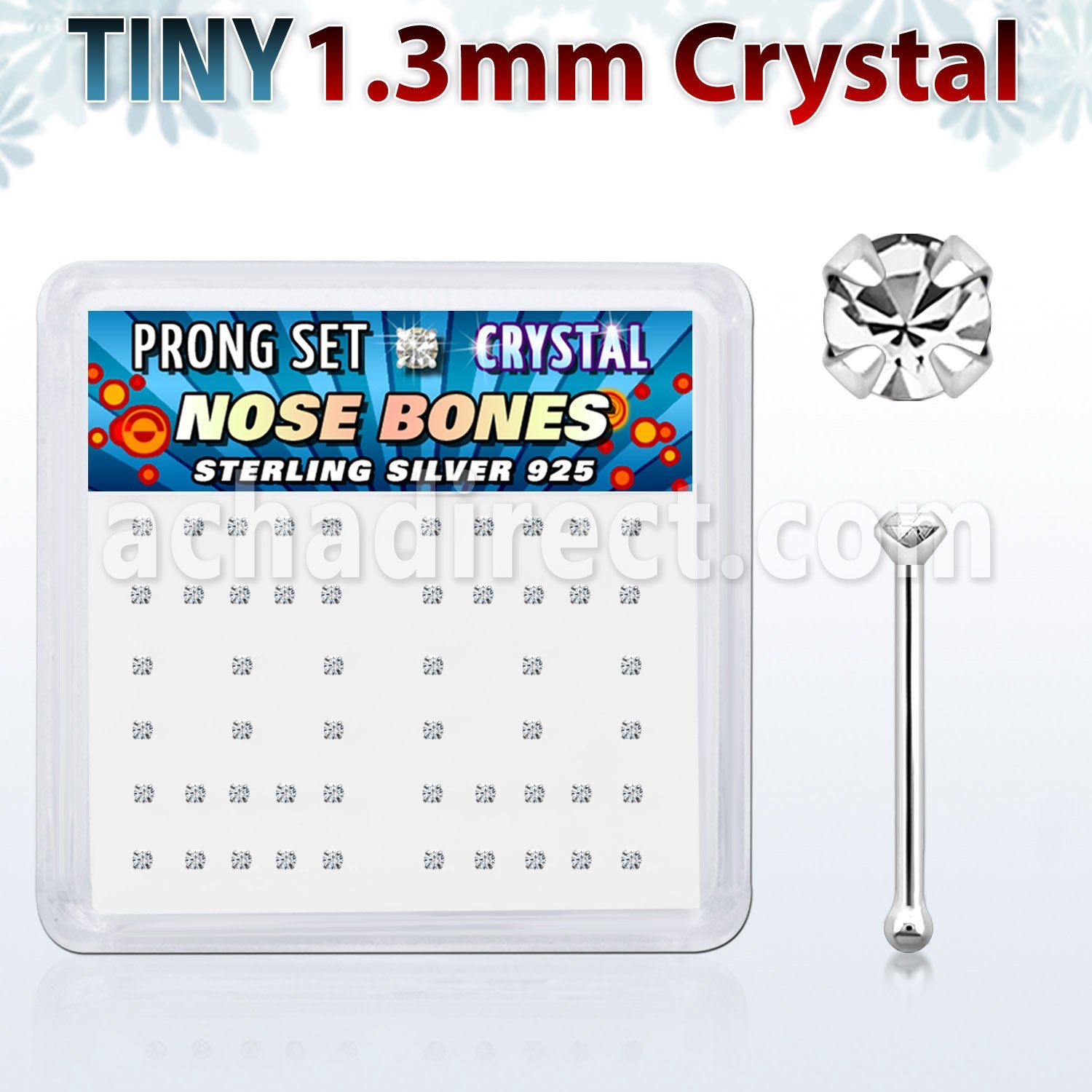 nbp6cx caja display piercing nariz hueso plata esterlina 925 0 6mm cristal claro 1 25mm distribuidor