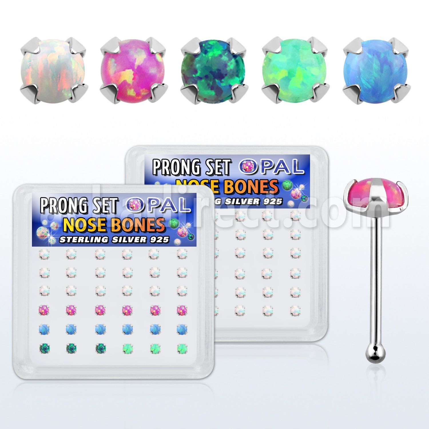 nbpo25 caja 36 piercing nariz hueso plata 925 0 6mm opalos sinteticos redondos 2 5mm al por mayor