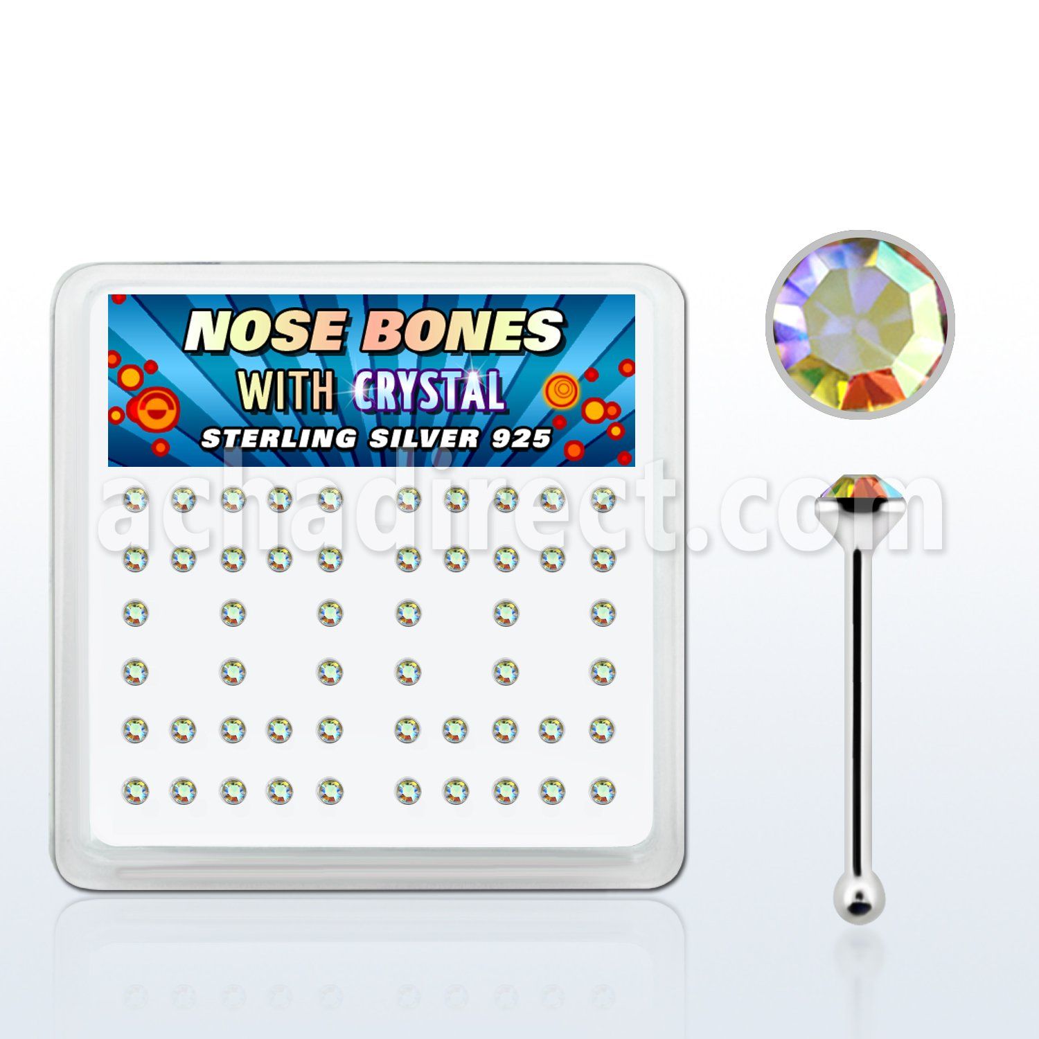 nbrdbxab caja display piercing nariz hueso plata esterlina 925 0 6mm cristal redondo claro recubrimiento ab 1 5mm distribuidor