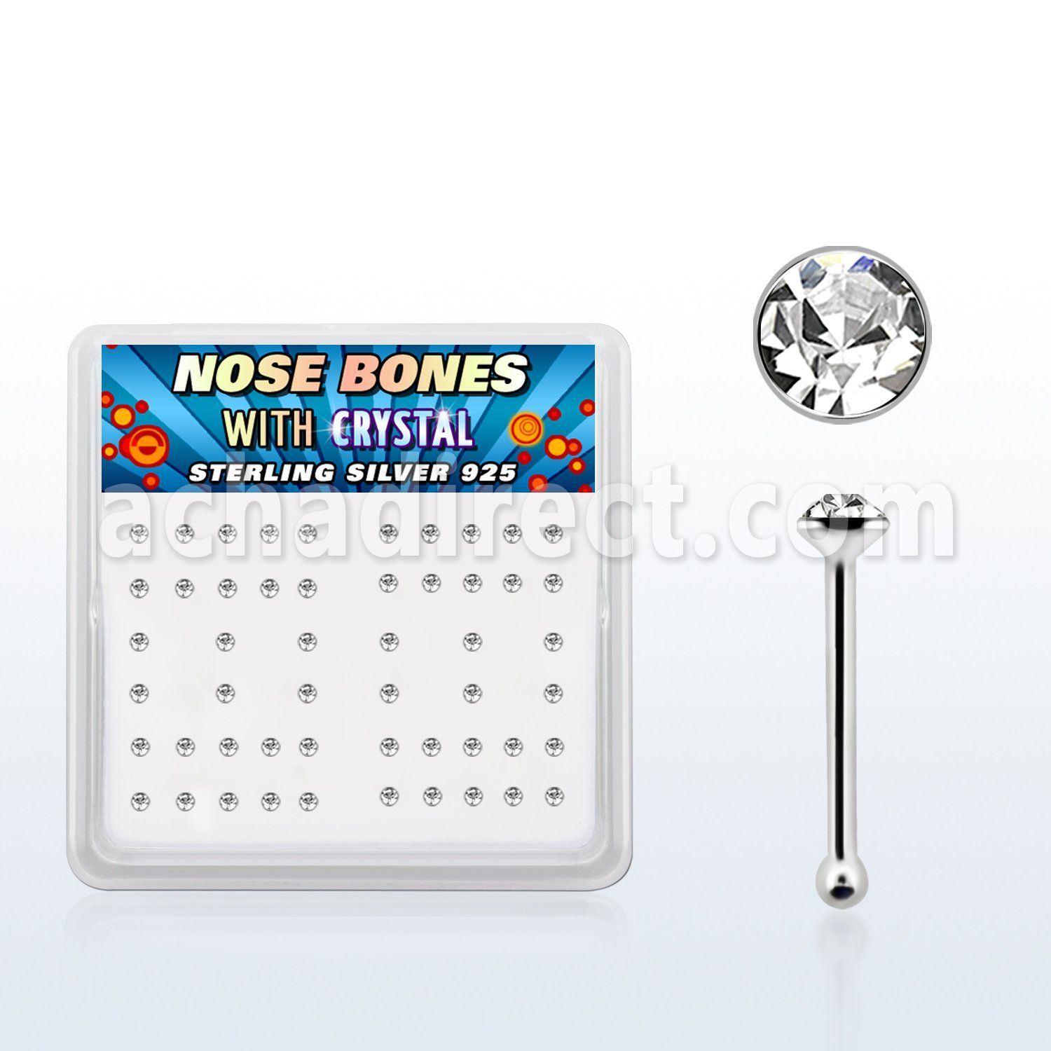 nbrdbxc caja display piercing nariz hueso plata esterlina 925 0 6mm cristal redondos claros 1 5mm venta