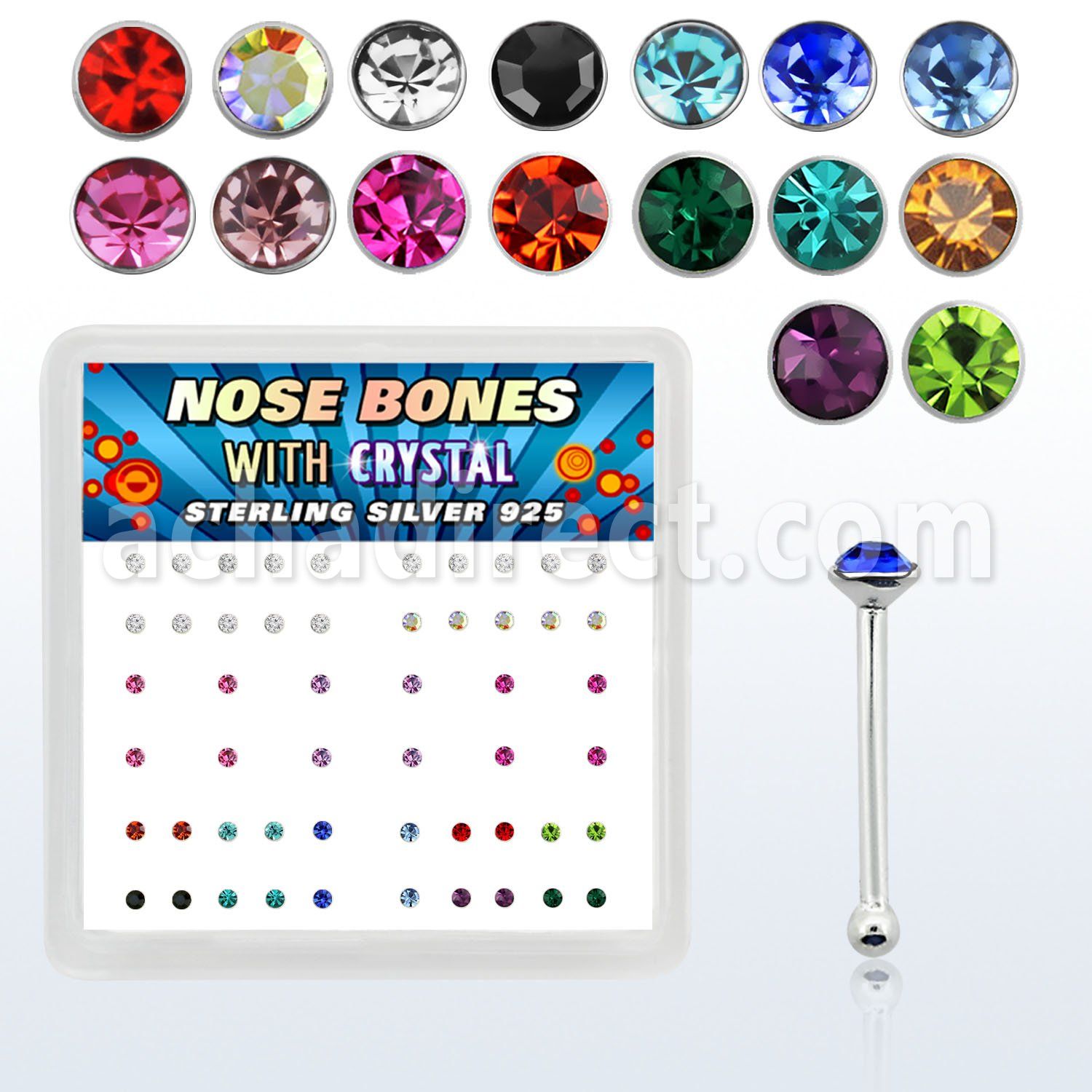 nbrdbxm caja display piercing nariz hueso plata esterlina 925 0 6mm cristal redondo 1 5mm distribuidor mayorista