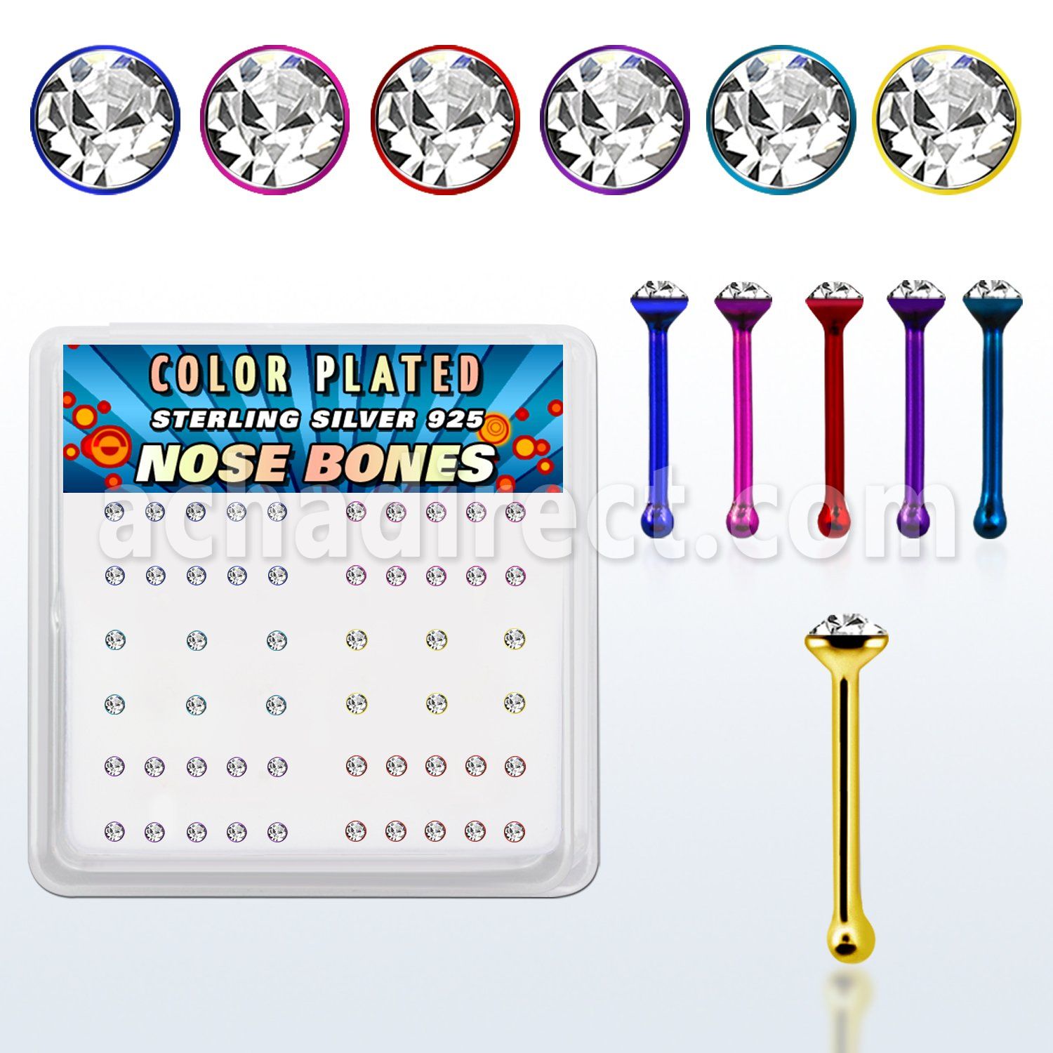 nbrdpbxc caja display piercing nariz hueso plata esterlina 925 0 6mm cristal redondo claro 1 5mm distribuidor mayorista