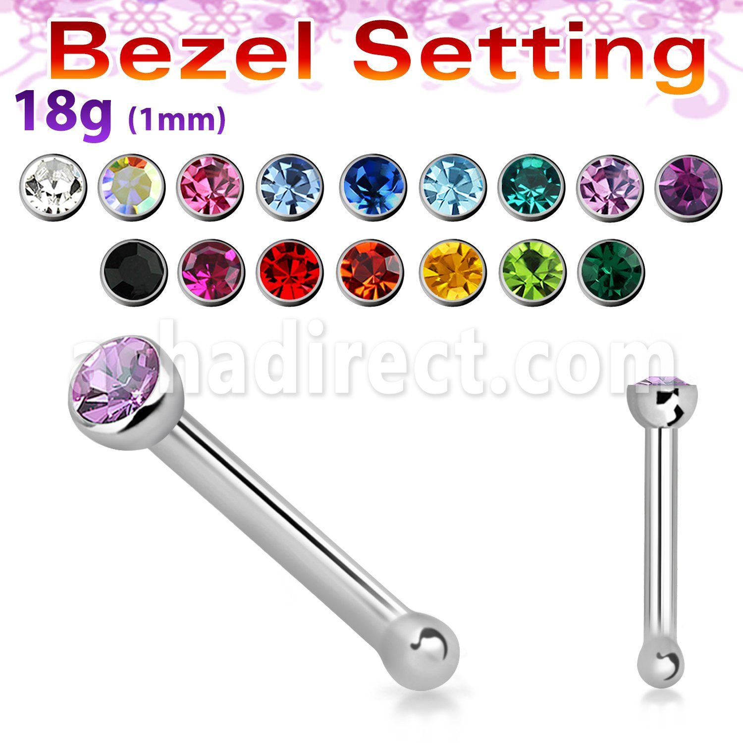 nbsb18 piercing nariz hueso acero quirurgico 1mm redonda 2mm cristal bisel distribuidor mayorista