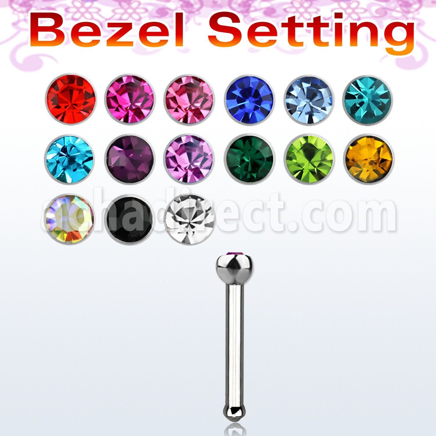 nbsb20 piercing nariz hueso acero quirurgico cristal redondo bisel 2mm mayorista