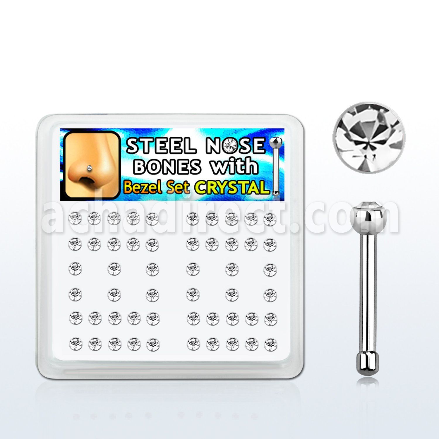 nbsbxc caja unidades piercing nariz hueso acero parte superior cristales color claro