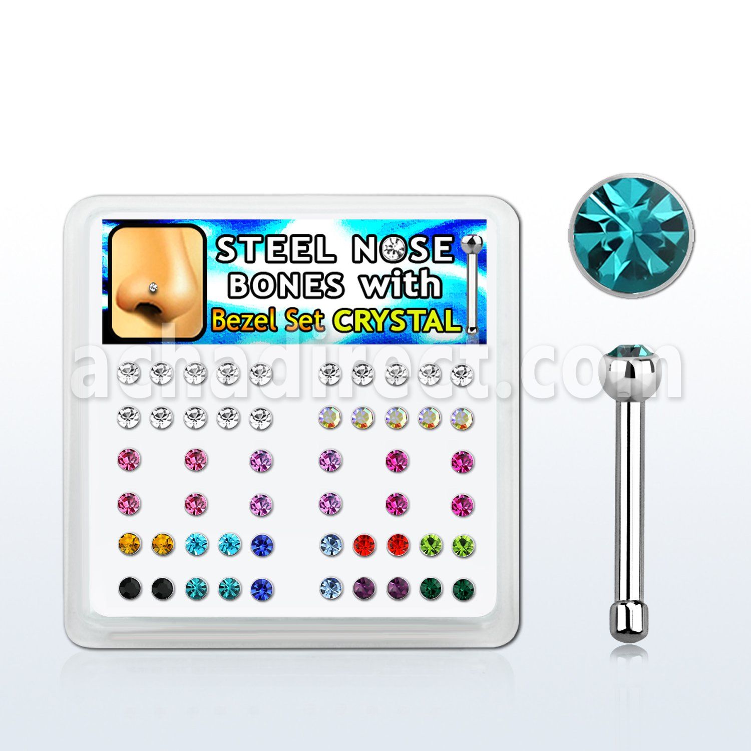 nbsbxm caja unidades piercing nariz hueso acero parte superior cristales varios colores