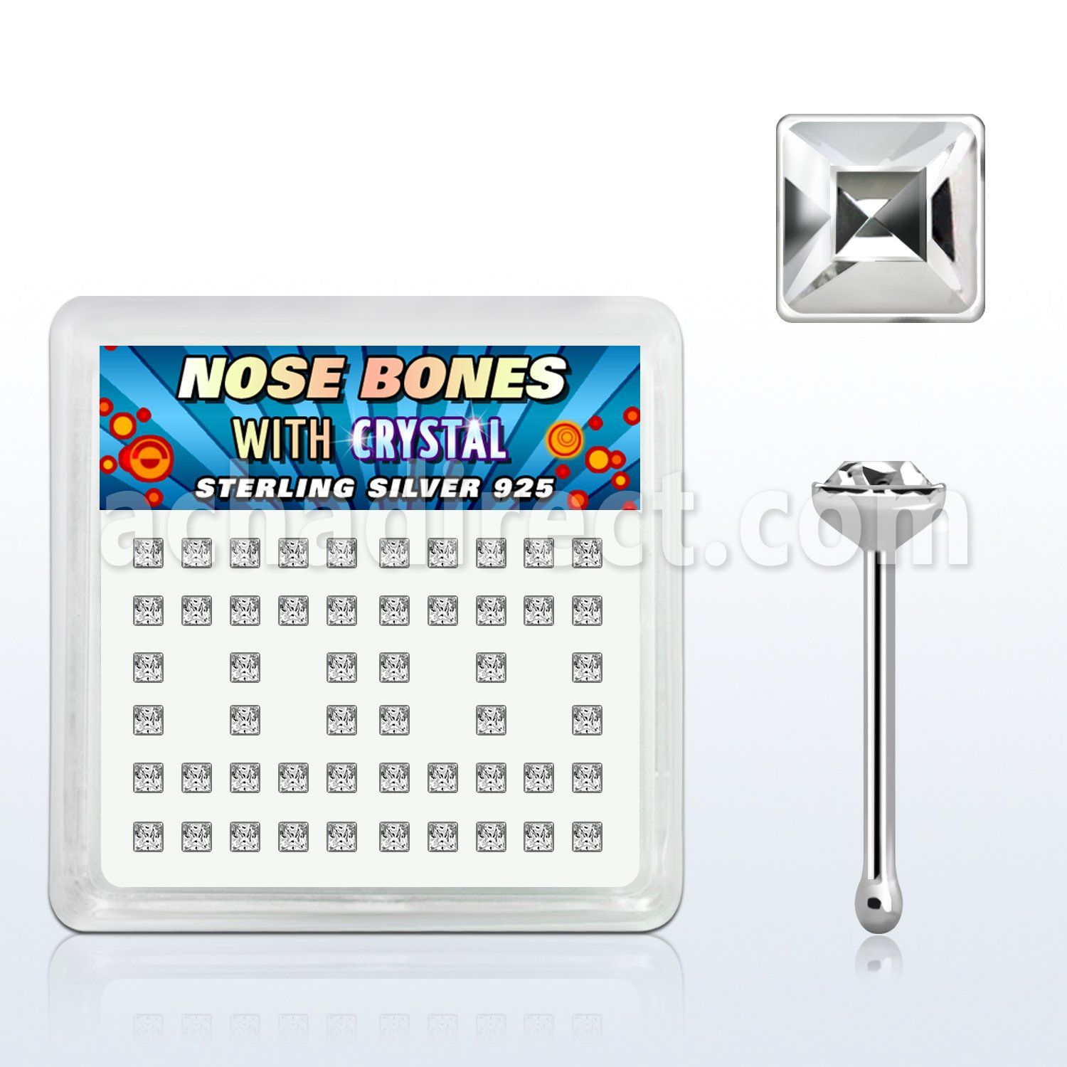 nbsqbxc caja display piercing nariz hueso plata esterlina 925 0 6mm cristal claro cuadrado 2mm distribuidor