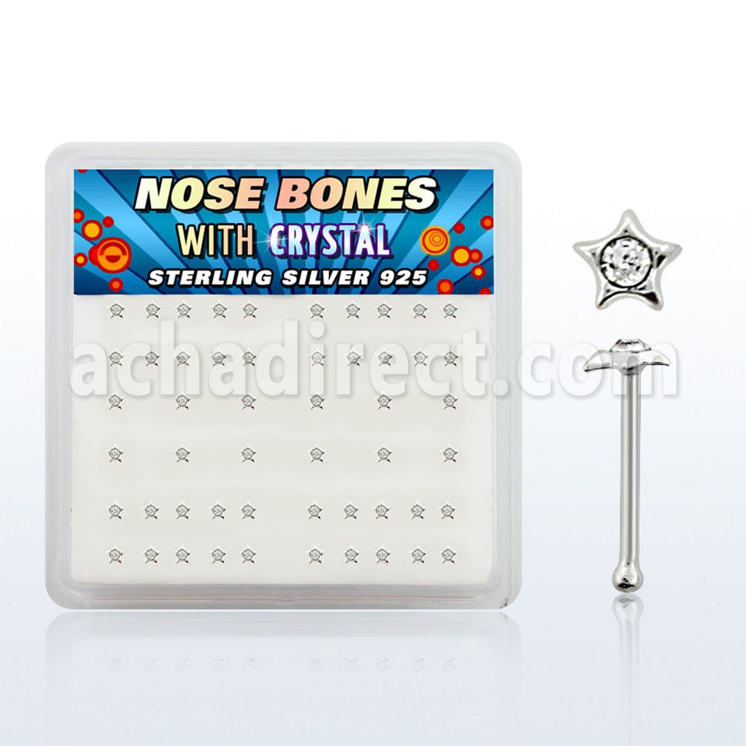 nbstxc caja display piercing nariz hueso plata esterlina 925 0 6mm estrella cristal redondo claro centro al por mayor