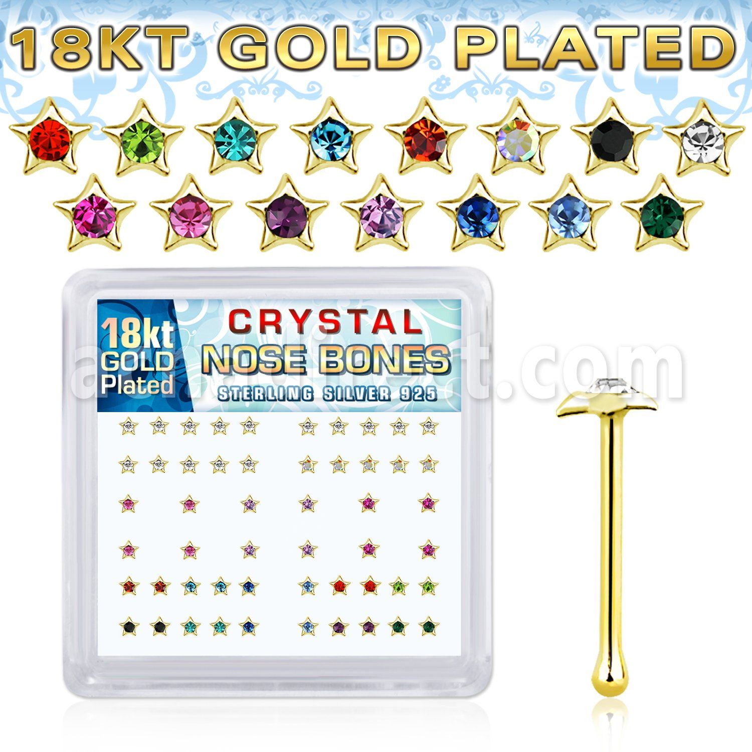 nbstxmg 18k gold plated silver nose bones color star