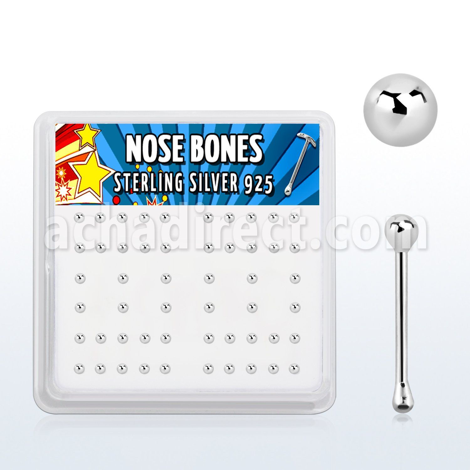 nbsv2bx caja display piercing nariz hueso plata esterlina 925 0 6mm bola plata lisa 2mm distribuidor mayorista