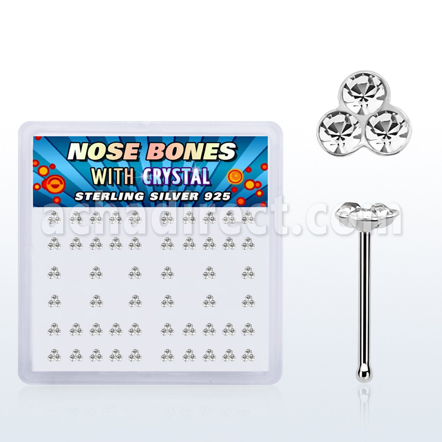 nbtrc caja display piercing nariz hueso plata esterlina 925 0 6mm cristal claro redondo triple 1mm al por mayor