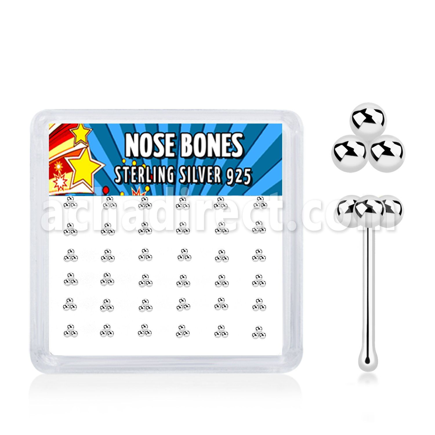 nbtsv36 925 sterling silver nose bones triple balls 36pcs