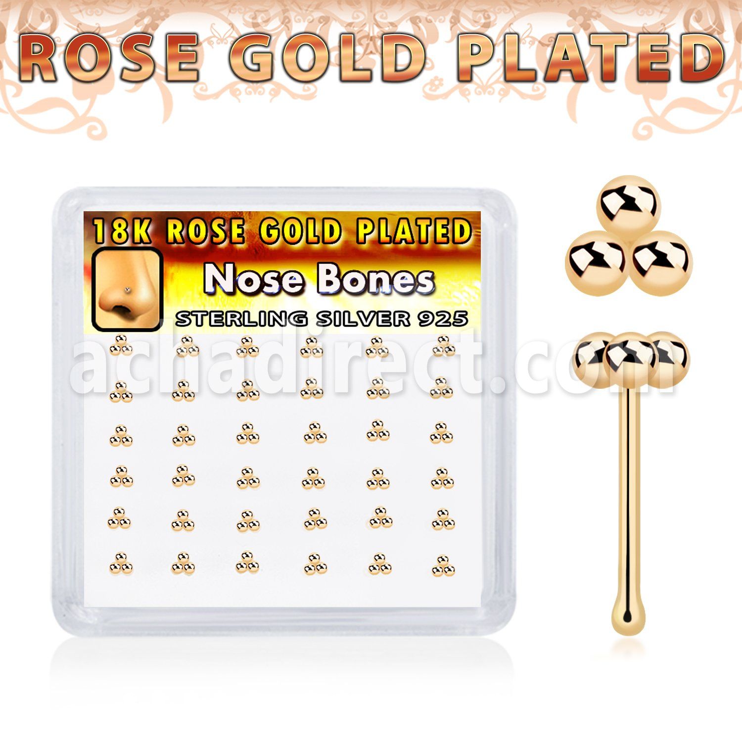 nbtsv36r rose gold plated silver nose bones balls 36pcs