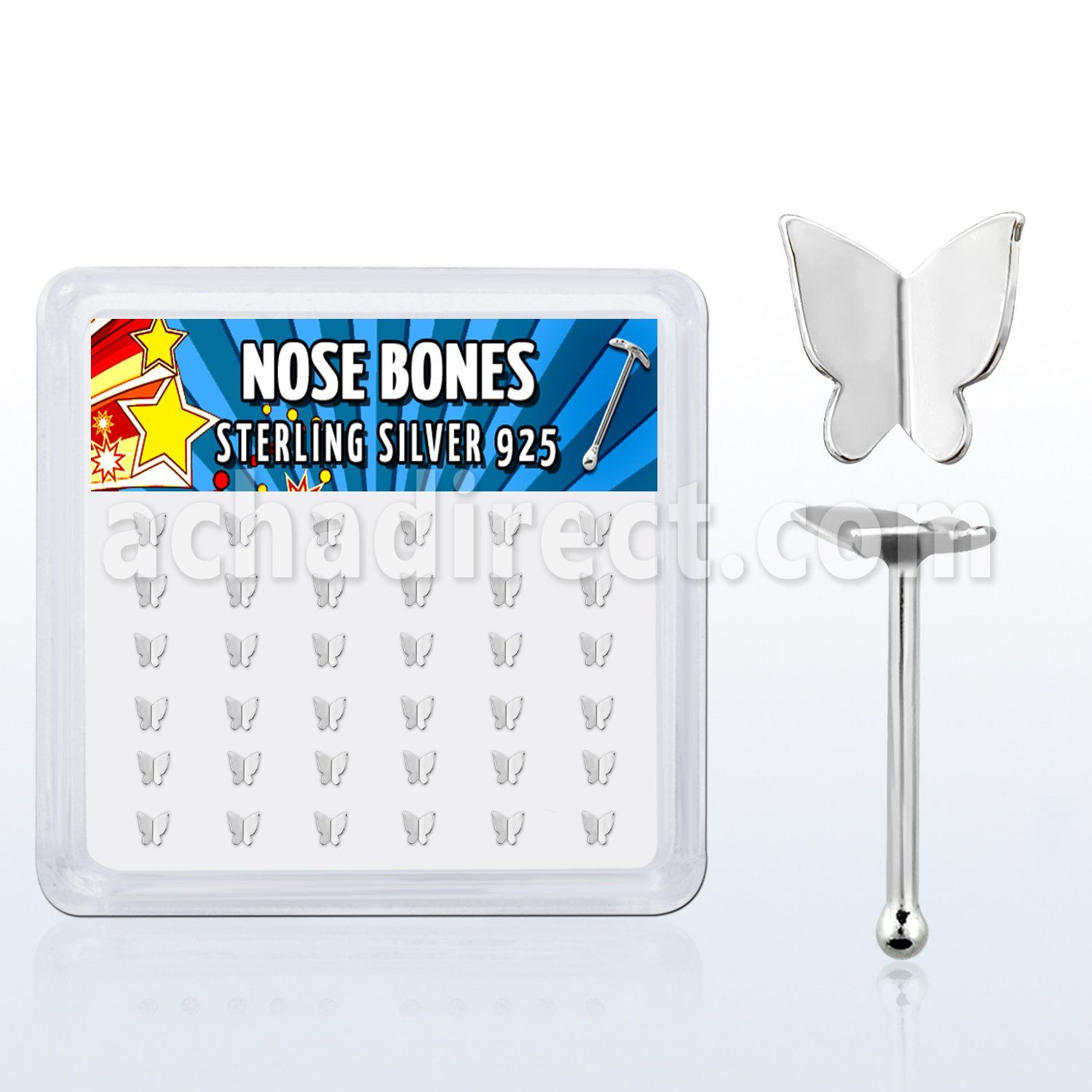 nbvbtf36 caja display 36 piercing nariz hueso plata esterlina 925 0 6mm mariposa volando lisa 4 2mm distribuidor mayorista