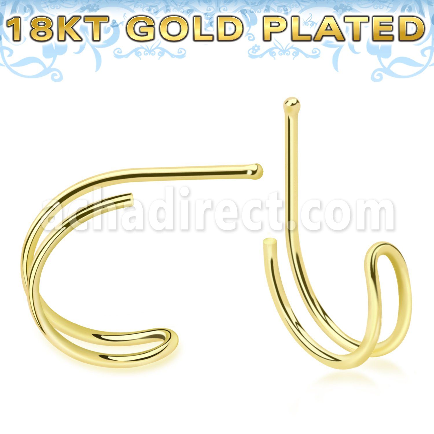 nbvcug 18k gold plated silver nose bone double wire curved