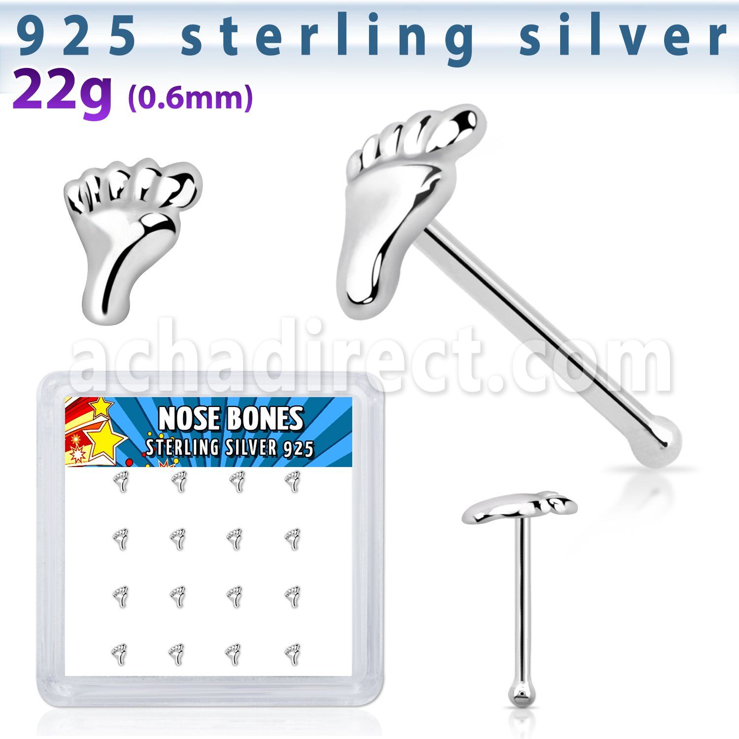 nbvft16 caja display 16 piercing nariz hueso plata esterlina 925 0 6mm pie plata lisa distribuidor