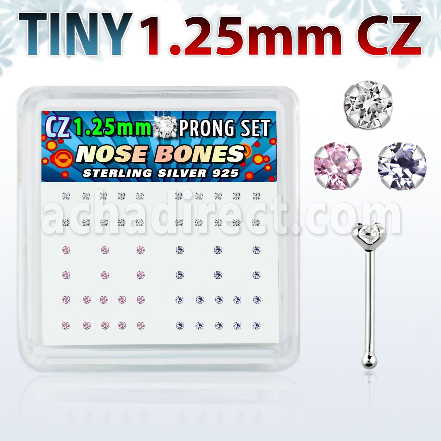 nbzbm12 caja display piercing nariz hueso plata esterlina 925 0 6mm zirconia 1 25mm distribuidor mayorista