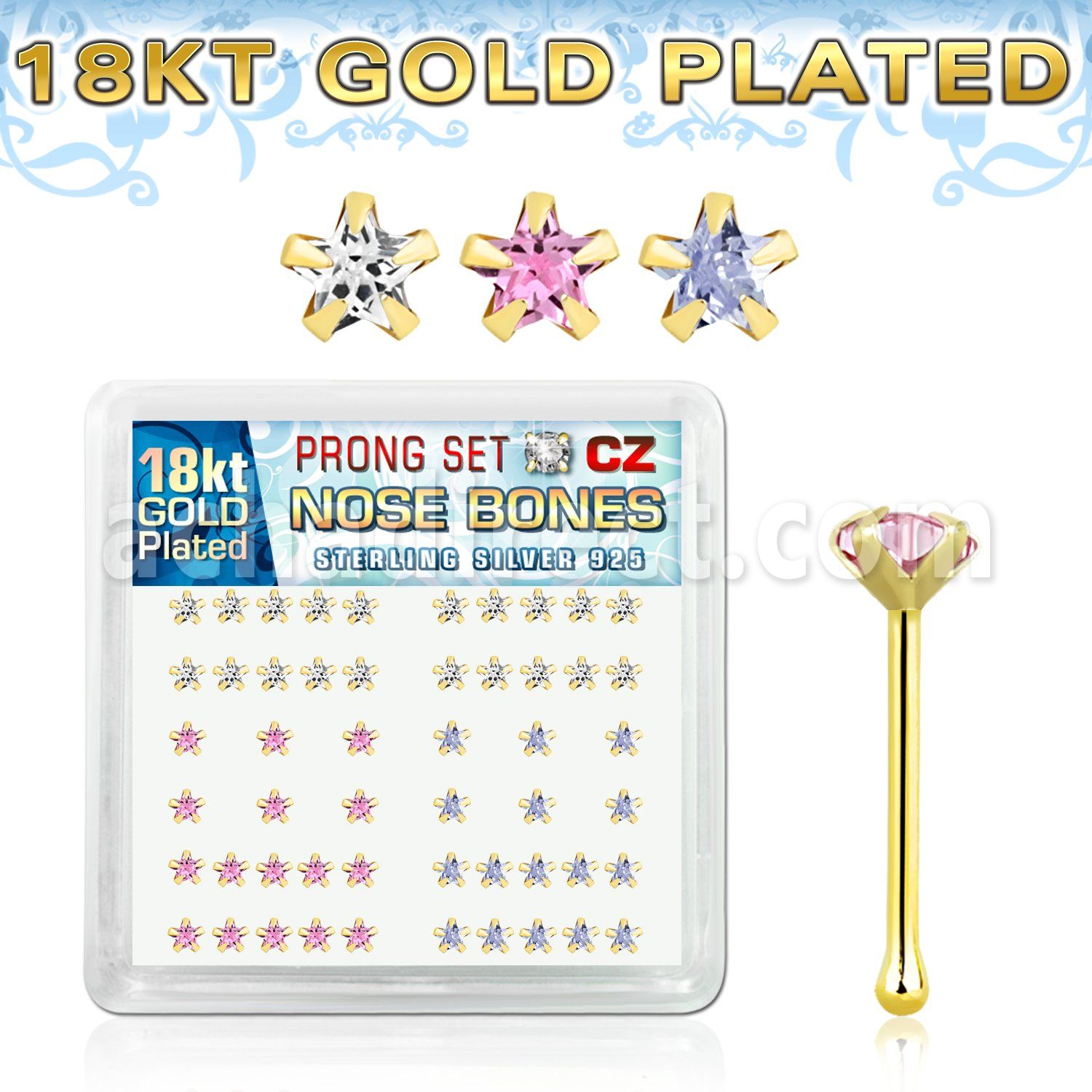 nbzsmg 18k gold plated silver nose bones prong cz star