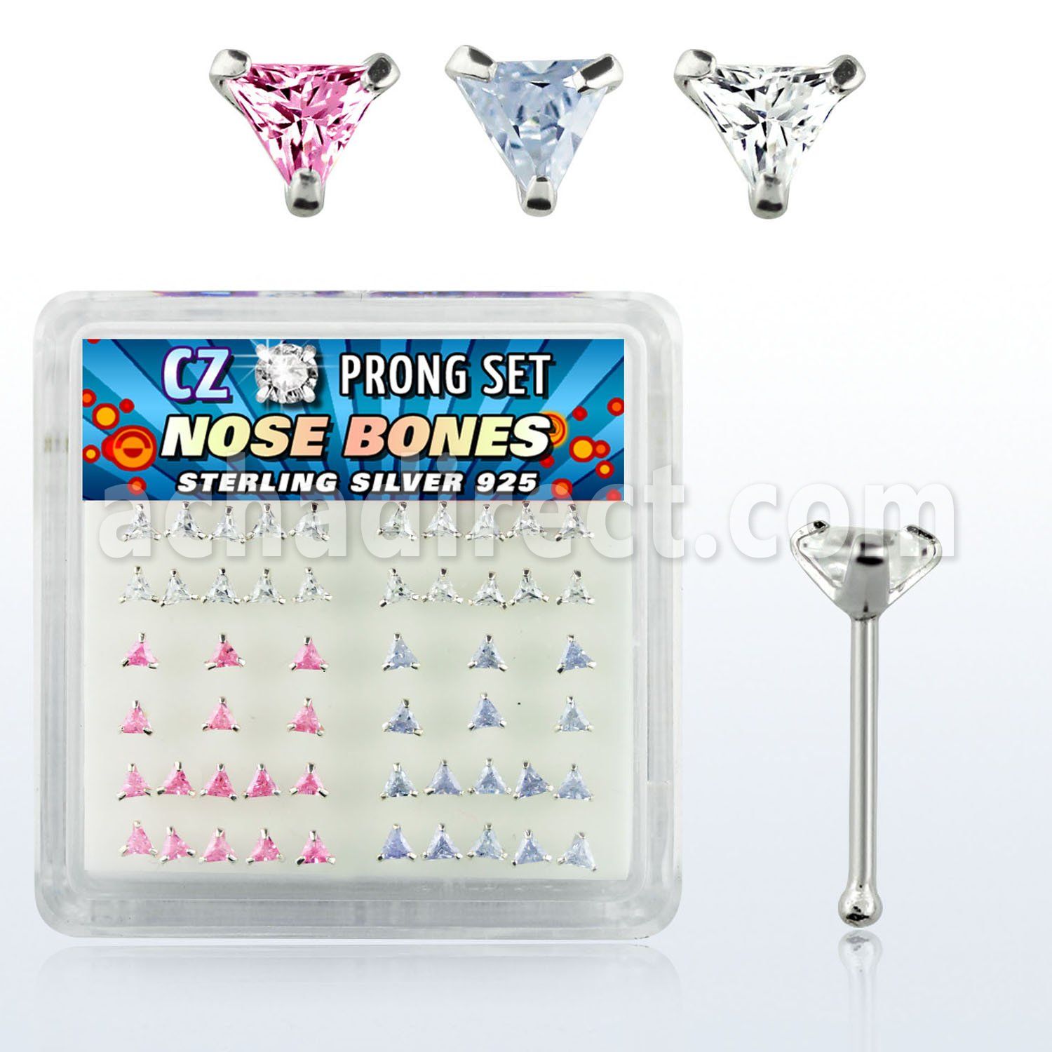 nbztrm caja display piercing nariz hueso plata esterlina 925 0 6mm zirconia tri 3mm distribuidor