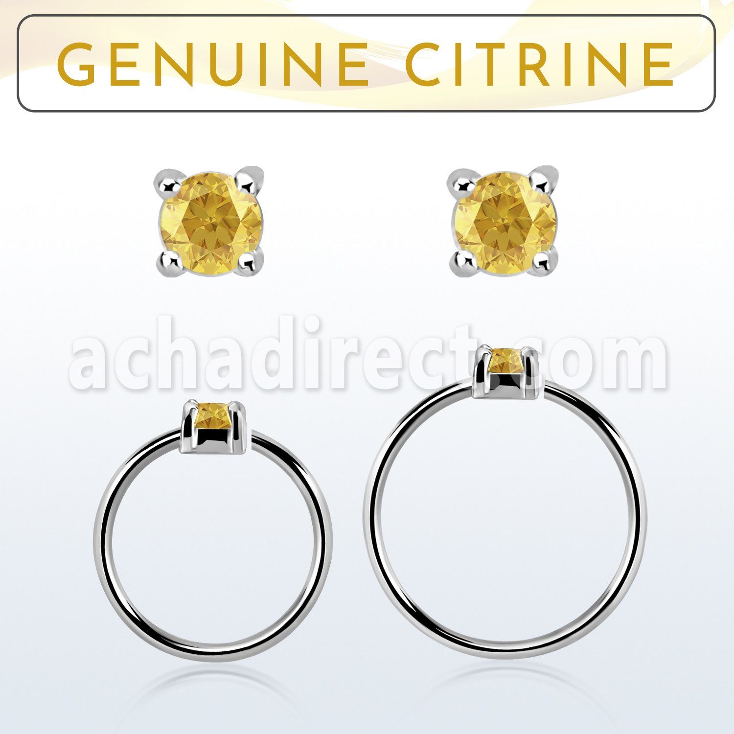 nhge6 aro continuo nariz plata 925 con genuina 2mm citrino engastada distribuidor