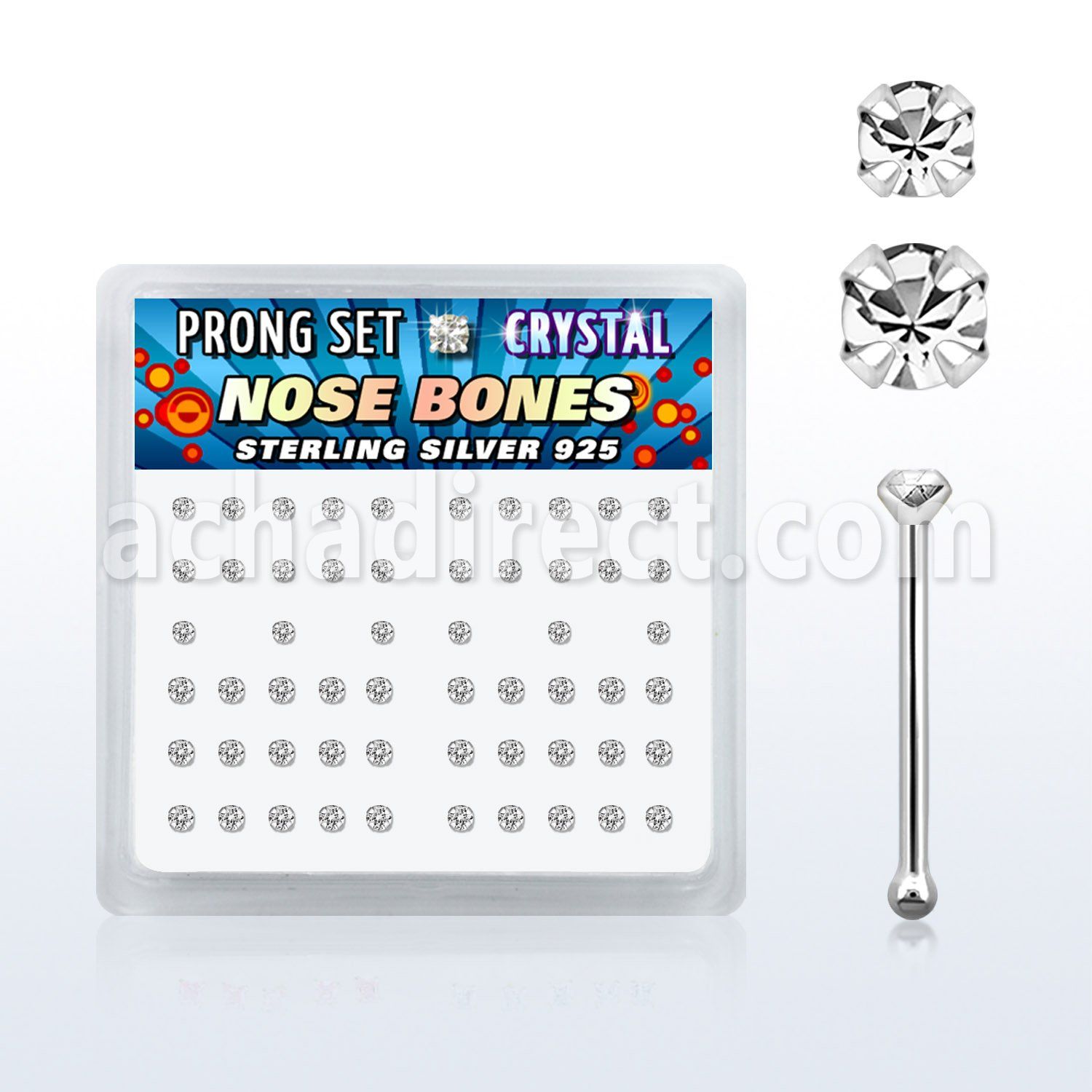 npbmc caja display piercing nariz hueso plata esterlina 925 0 6mm cristal redondos claros mayorista