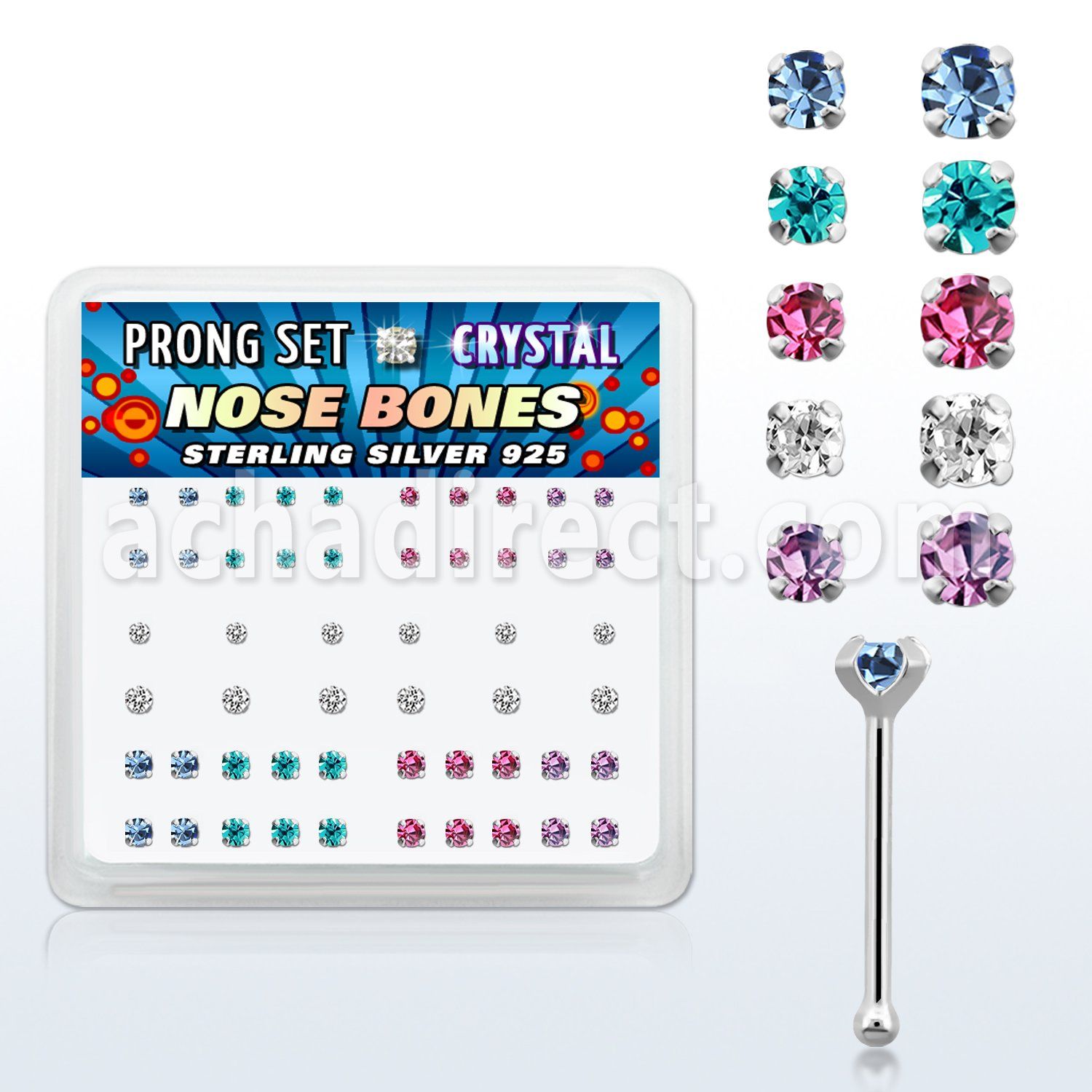npbmm caja display piercing nariz hueso plata esterlina 925 0 6mm cristal redondos 1 5mm 2mm mayorista