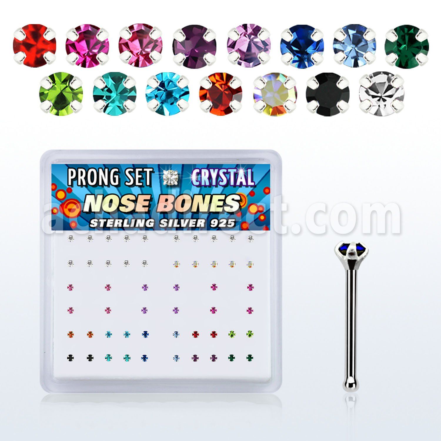 npbms caja display piercing nariz hueso plata esterlina 925 0 6mm cristal redondos 1 4mm distribuidor mayorista