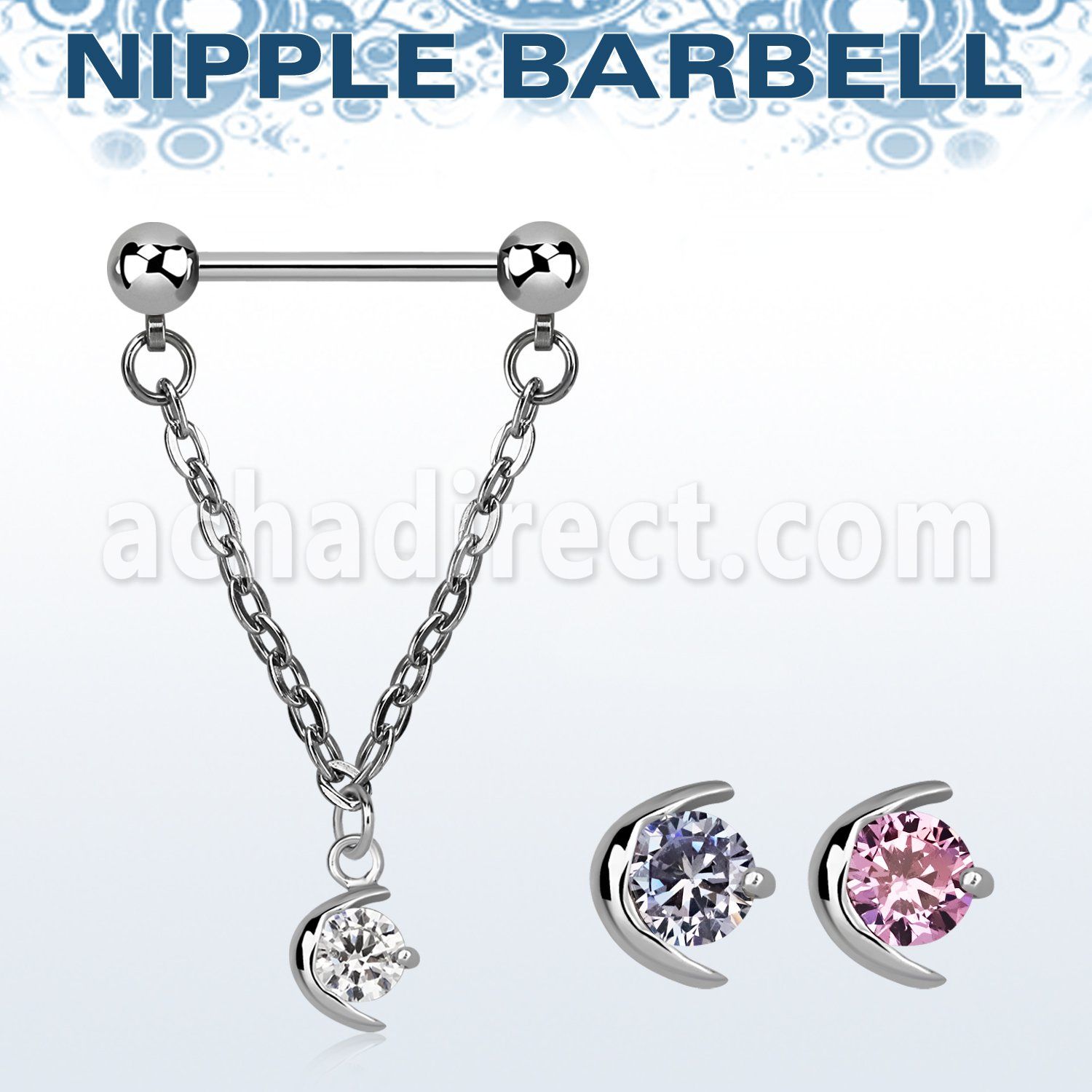 npdl2 barbell pezon acero quirurgico bolas 5mm conectadas traves luna zirconita mayorista