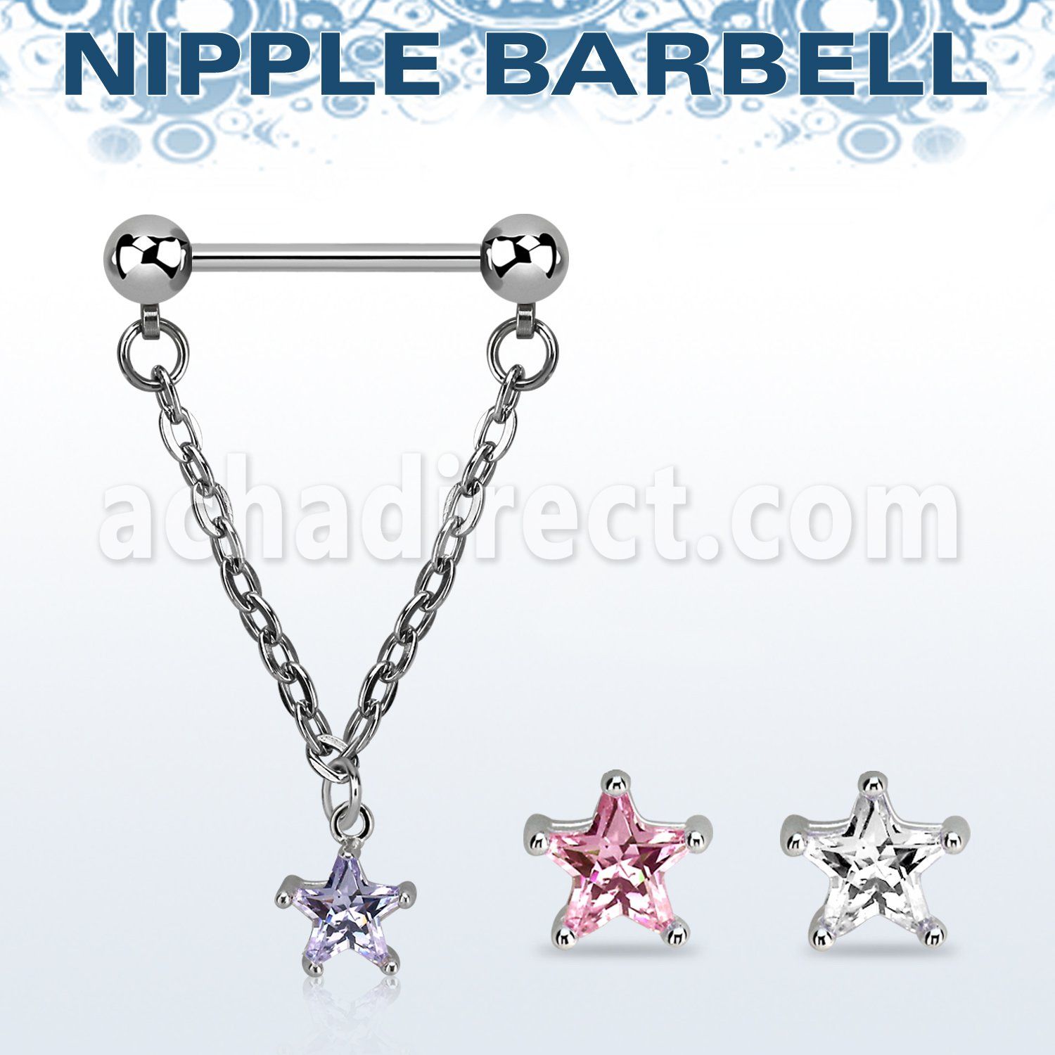 npdl35 barbell pezon acero quirurgico bolas 5mm conectadas traves colgante zirconita estrella 6mm plata distribuidor mayorista