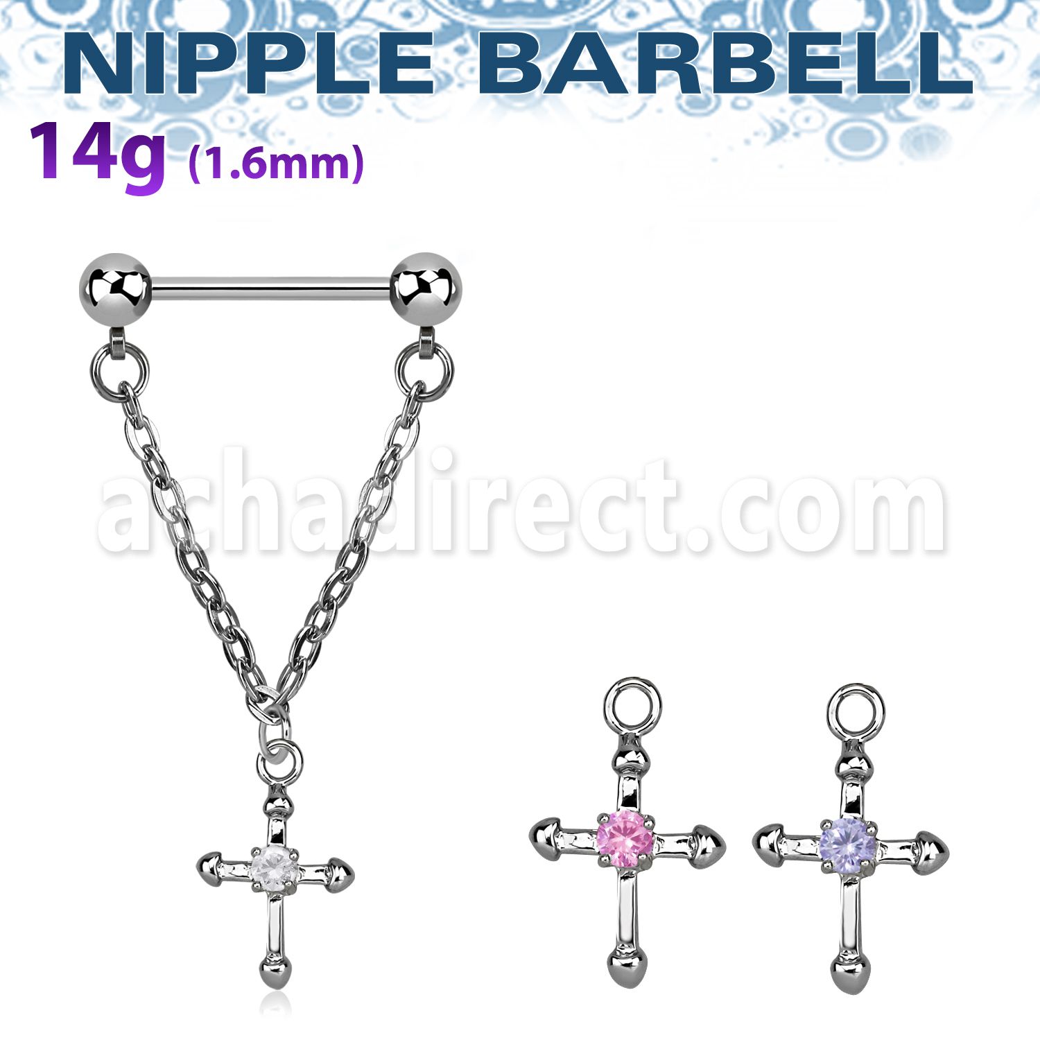 npdl3 barbell pezon acero quirurgico bolas 5mm conectadas traves cruz zirconita central al por mayor