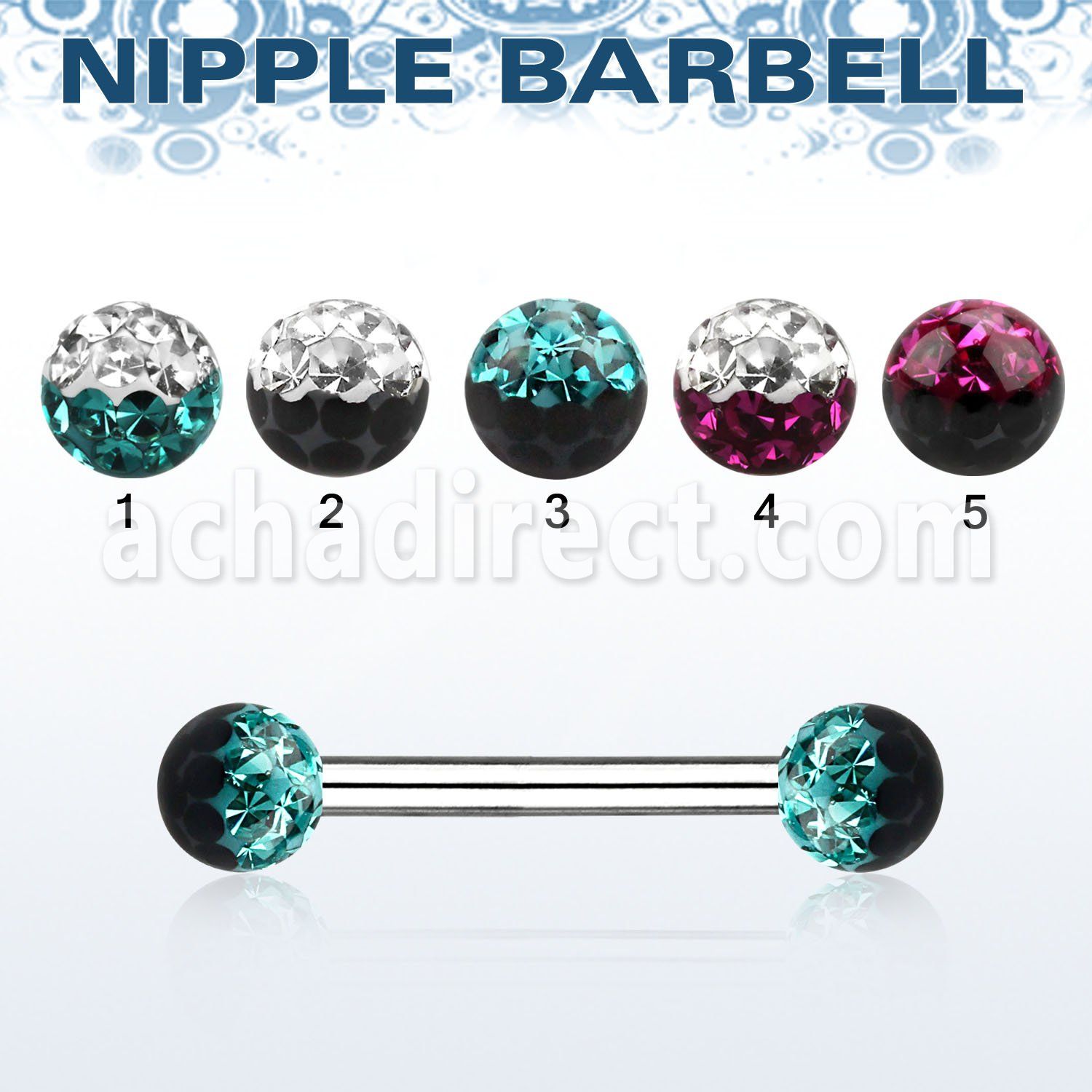 npfr5e barbell pezon acero quirurgico bolas 5mm multi cristal ferido 2 colores lados distribuidor