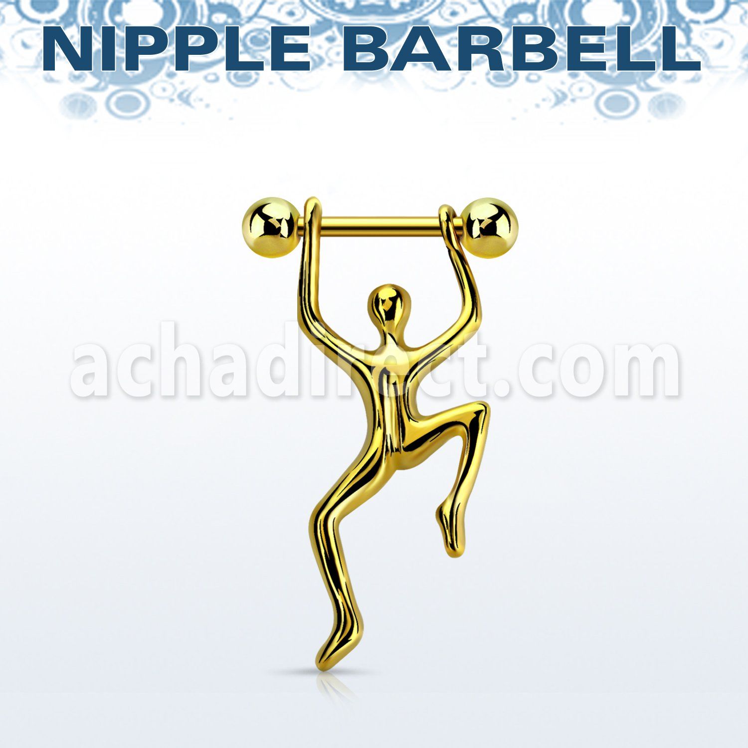nptd7 barbell pezon acero 316l pvd dorado bolas 5mm hombre colgando oro mayorista