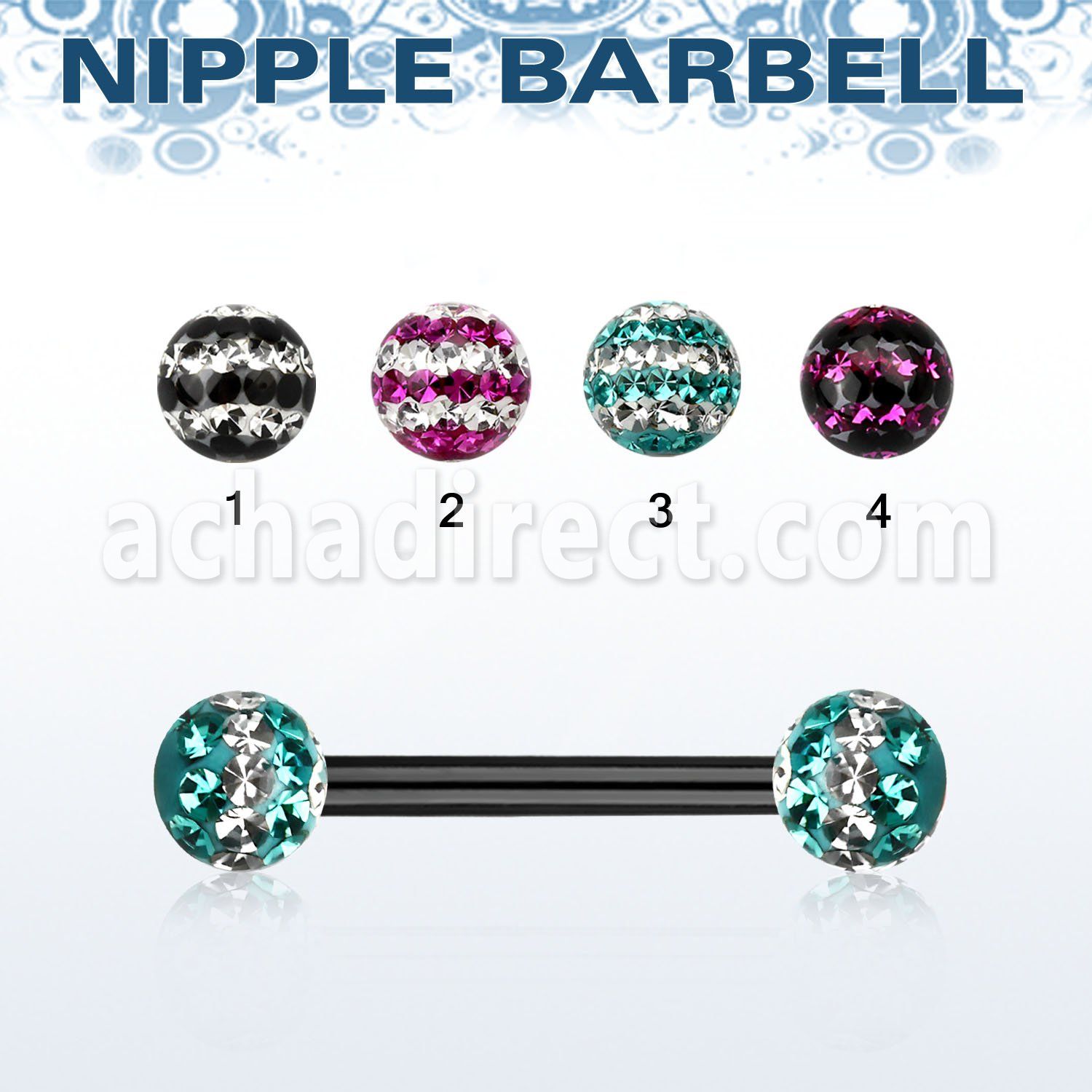 nptfr5d barbell pezon acero quirurgico anodizado bolas multi cristal ferido 5mm triple linea 14mm 16mm venta