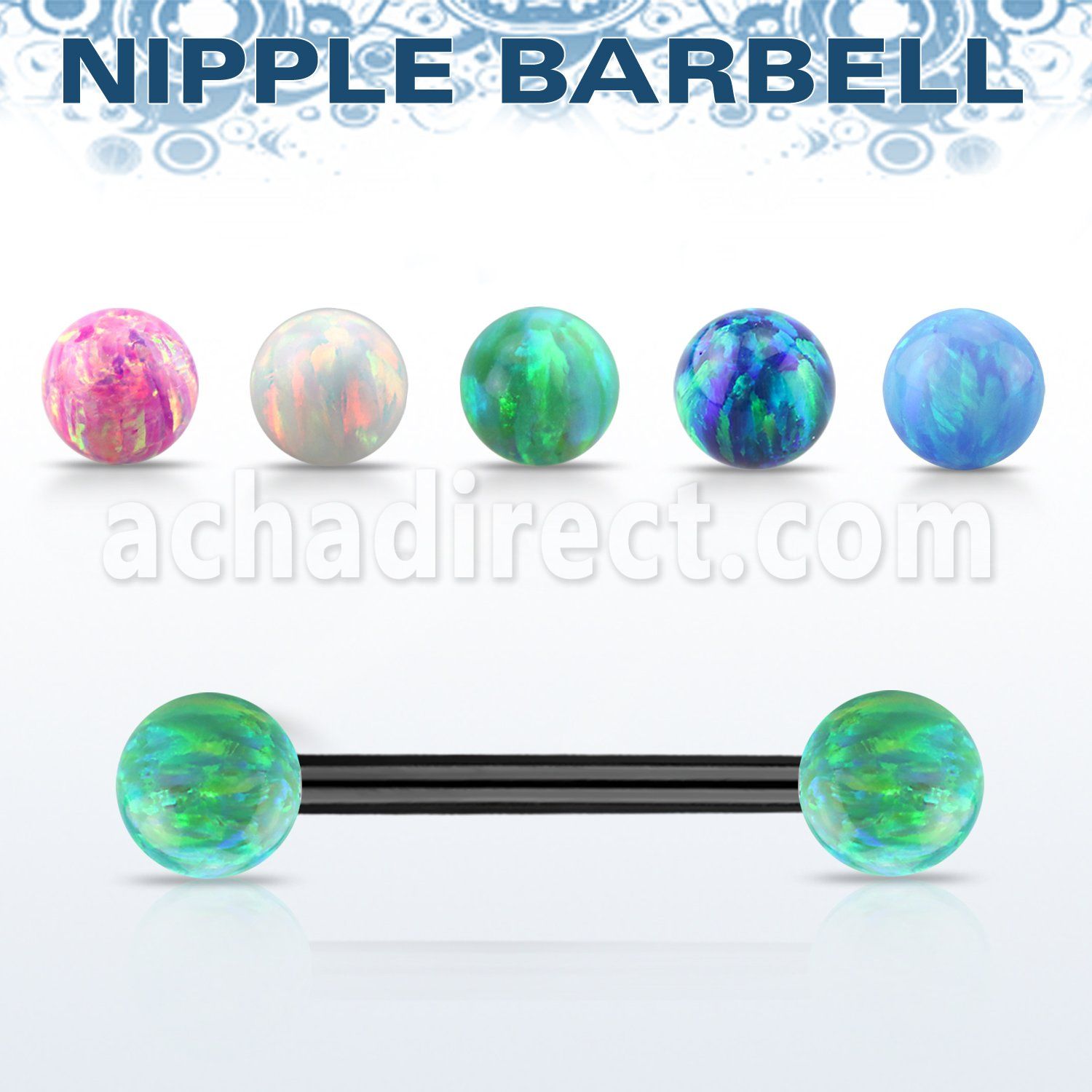 nptop5 barbell pezon acero 316l anodizado bola opalo 5mm lados al por mayor