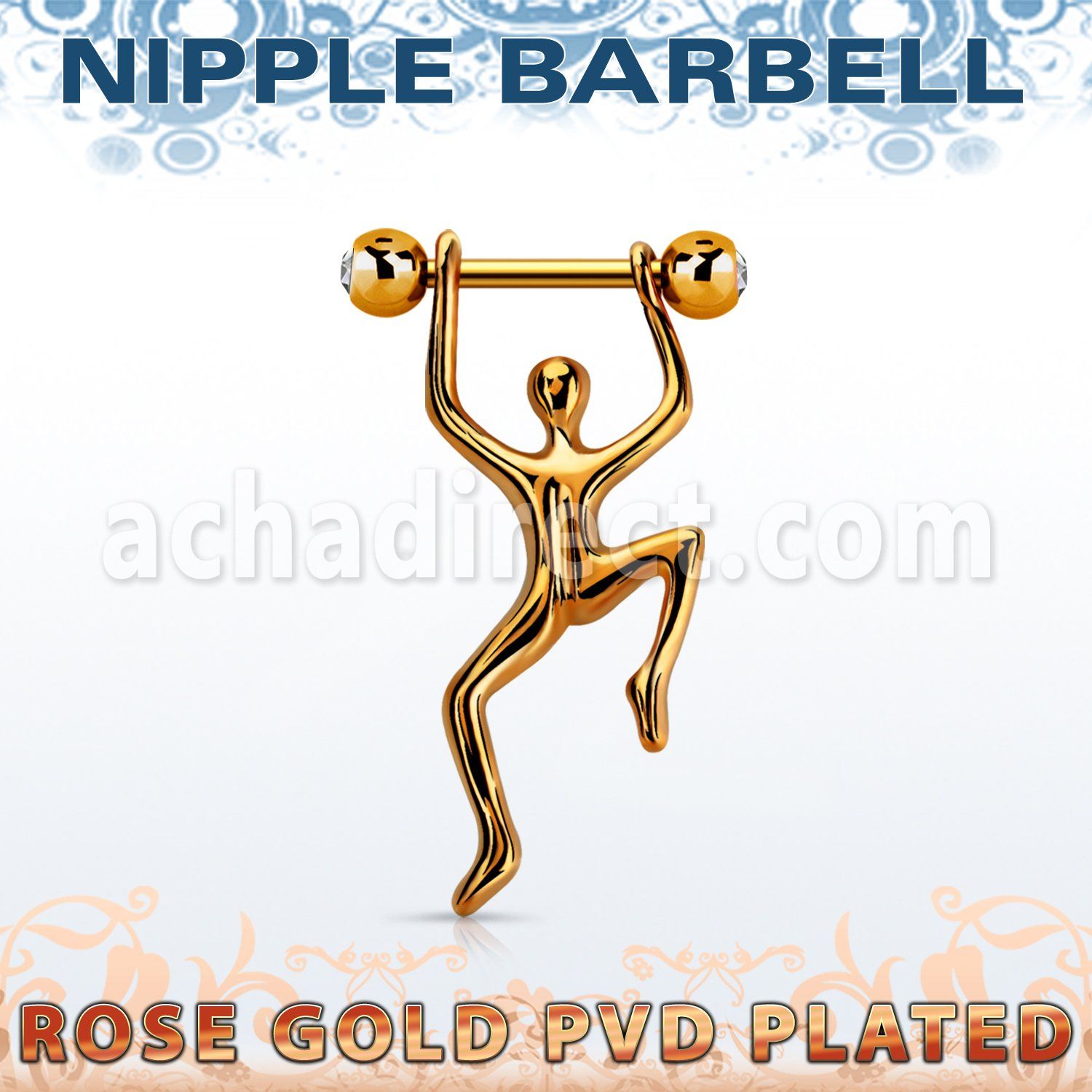 npttd12 barbell pezon acero 316l pvd oro rosa bolas 5mm joya bisel hombre colgando plata al por mayor