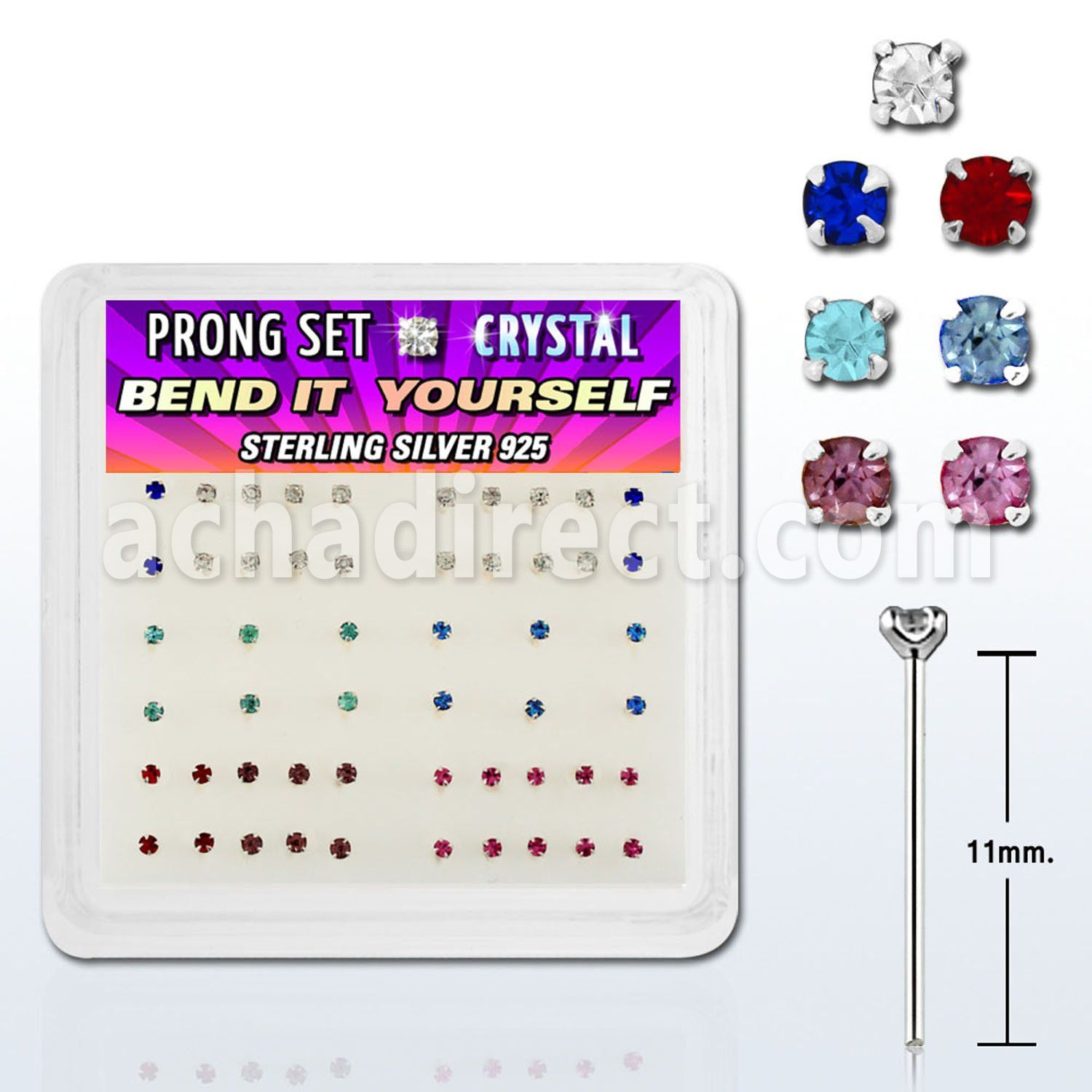 npyms caja display piercing nariz doblar tu mismo plata esterlina 925 0 6mm cristal 1 4mm distribuidor mayorista