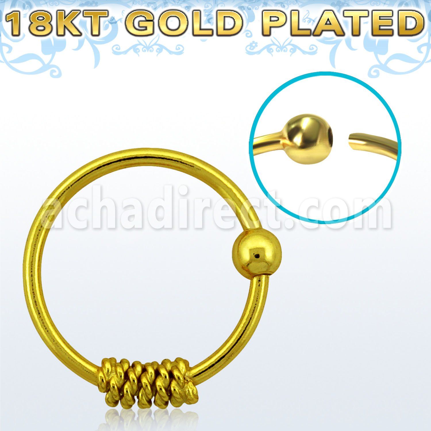 nr21rg aro nariz plata esterlina oro 18 kts alambre espiral bola fija 2mm 10mm al por mayor