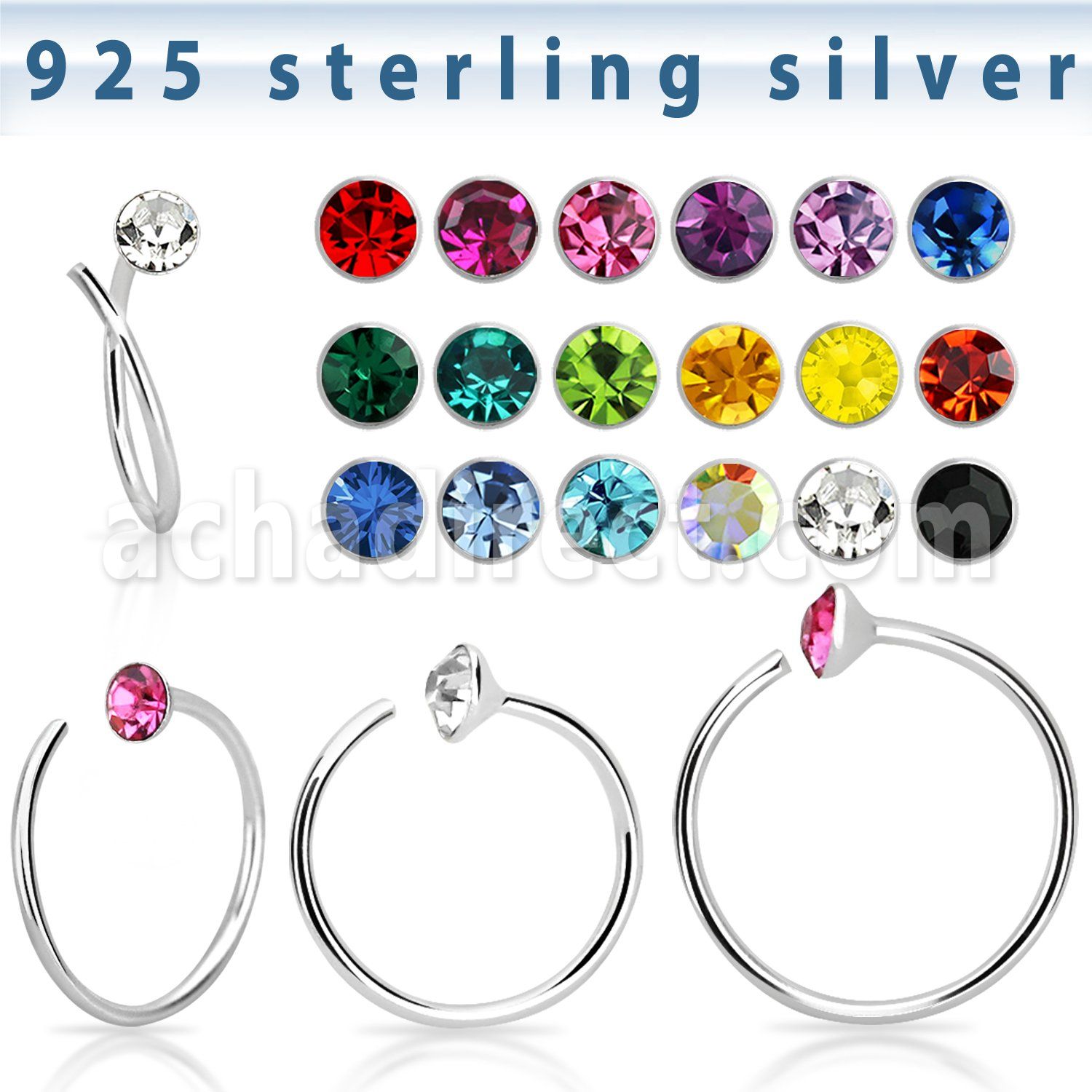 nrm14 espiral nariz plata esterlina 925 0 6mm cristal 2mm color 8mm 10mm distribuidor mayorista