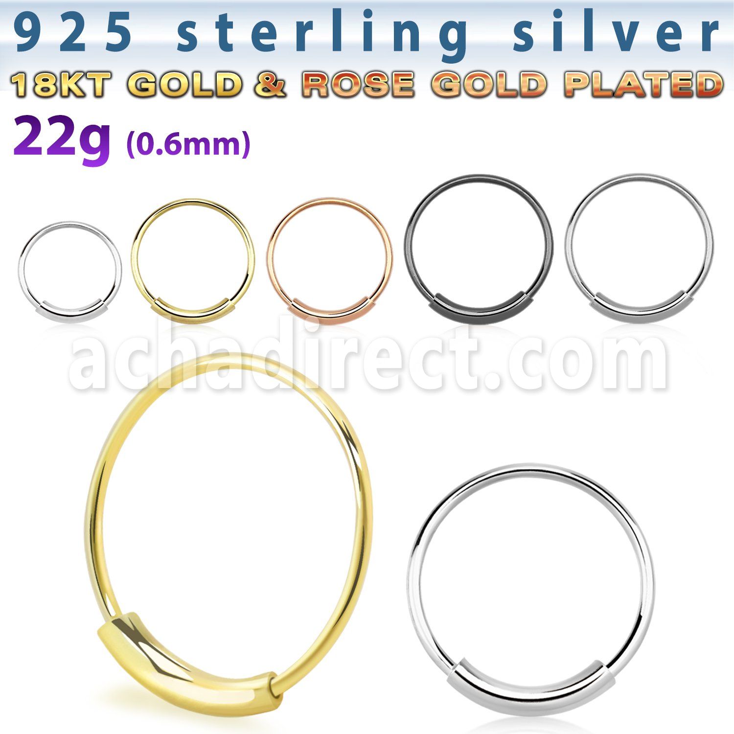 ns01 aro nariz continuo plata esterlina 0 6mm 8mm 1 pieza al por mayor