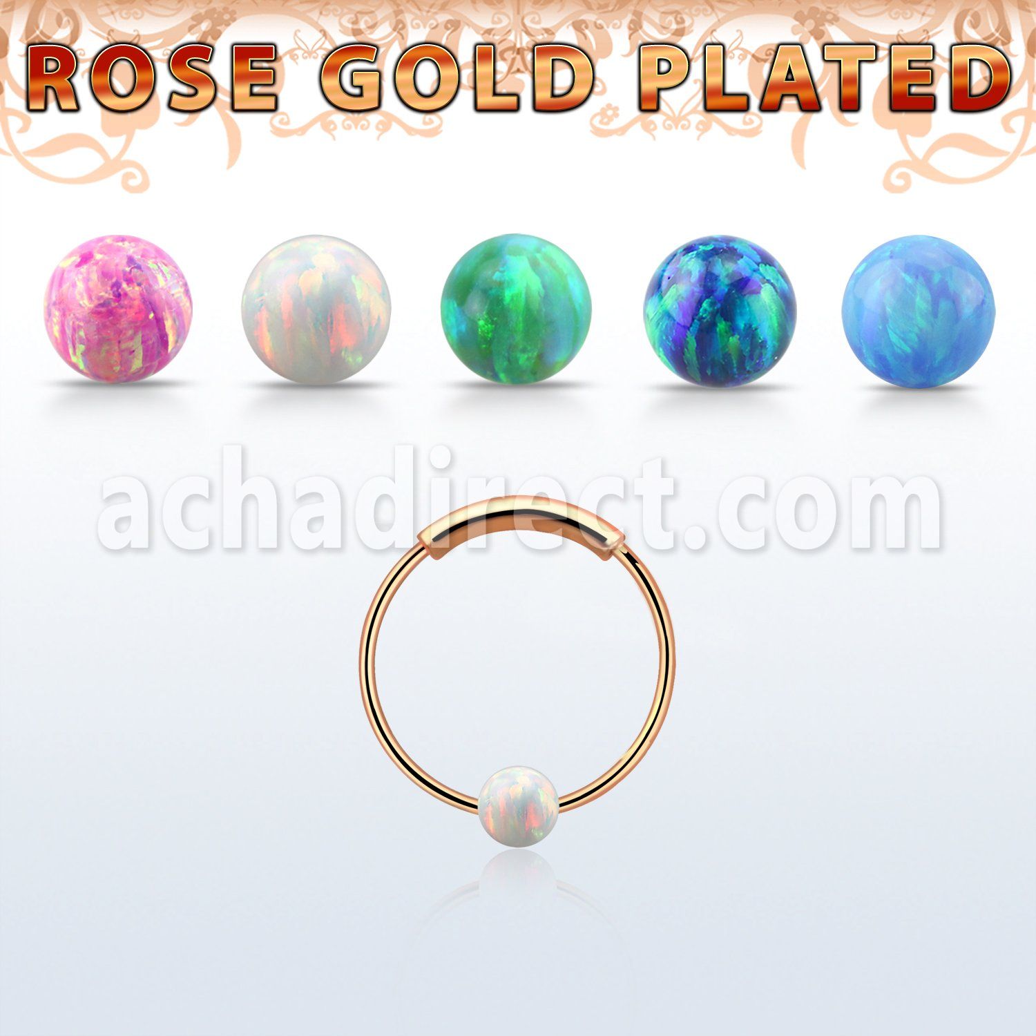 ns03rso aro nariz continuo plata 925 oro rosa 18 kts 0 6mm bola opalo 3mm 12mm distribuidor