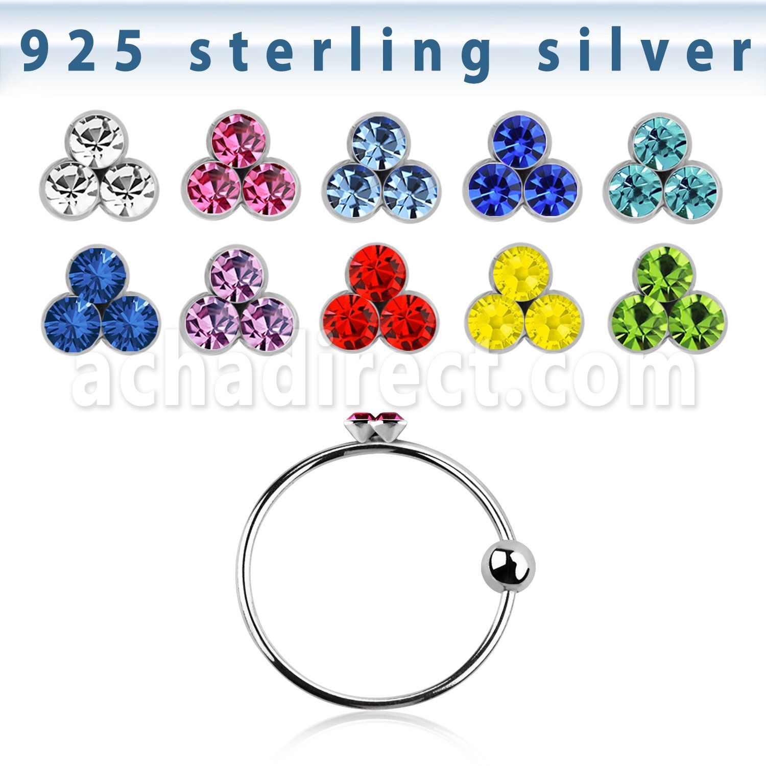ns06tm aro nariz plata esterlina 0 6mm bola triple cristal colores 10mm 1 pieza distribuidor mayorista