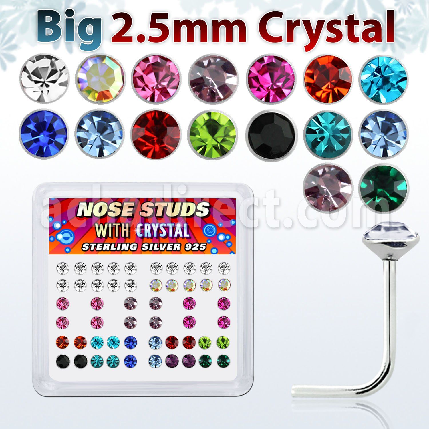 ns19mx caja display piercing nariz l plata esterlina 925 0 6mm cristal 2 5mm venta