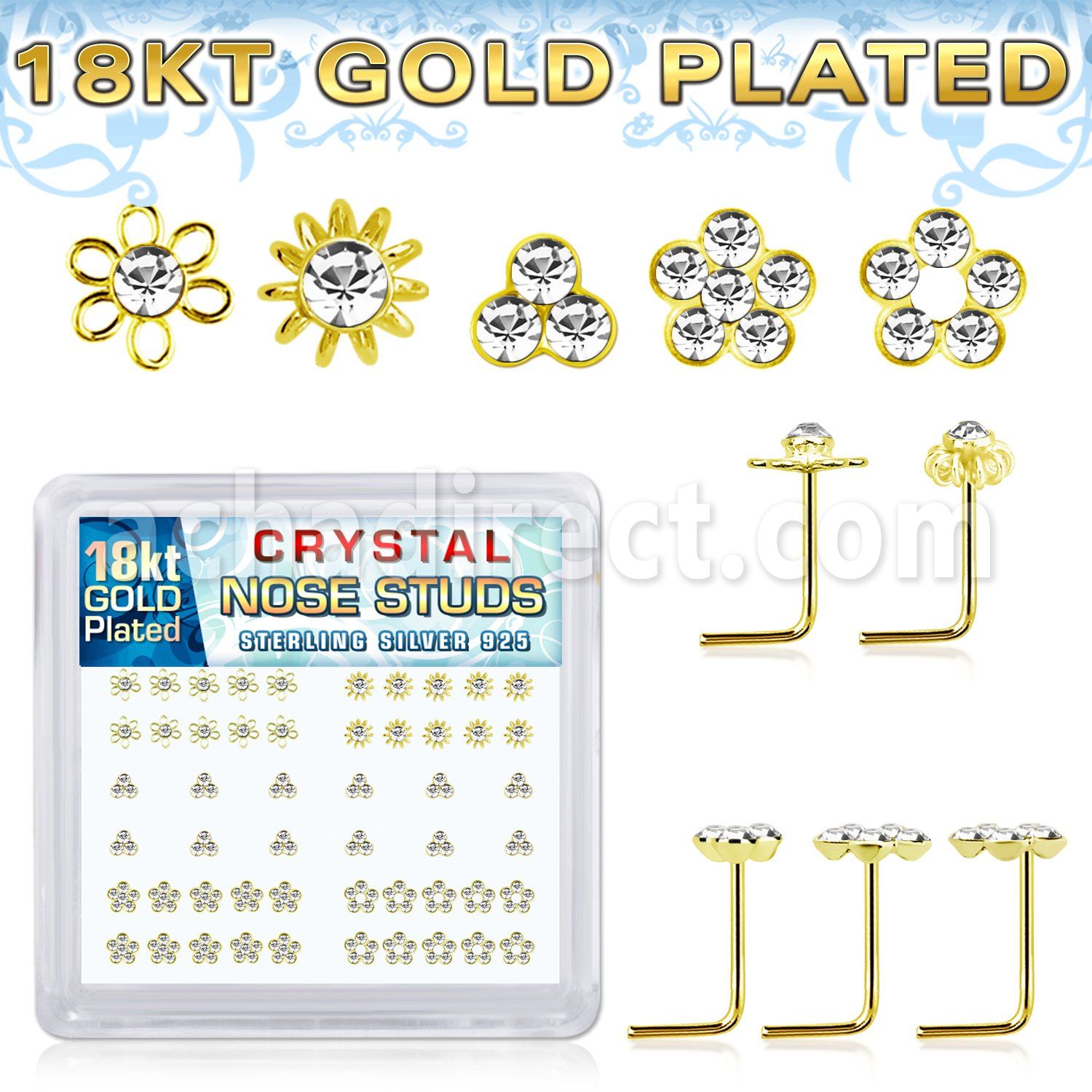 nsbxm7cg 18kt gold plated silver nose studs mixed flower 52